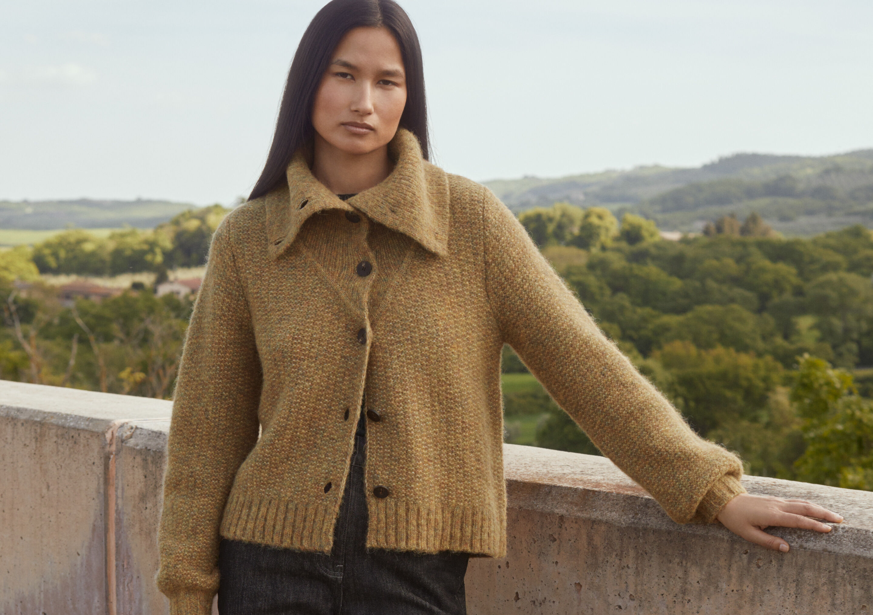 Funnel-neck cardigan