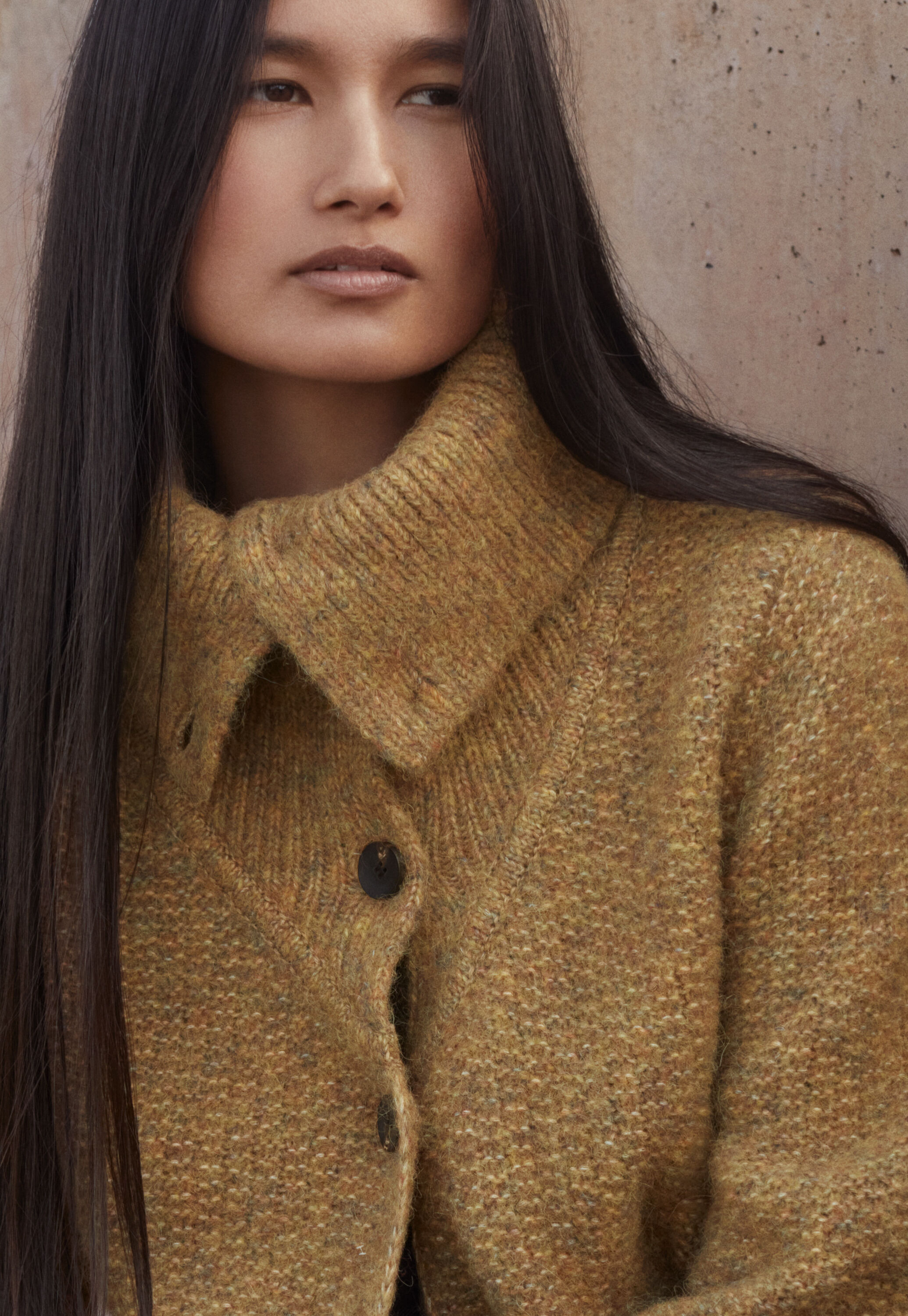 Funnel-neck cardigan