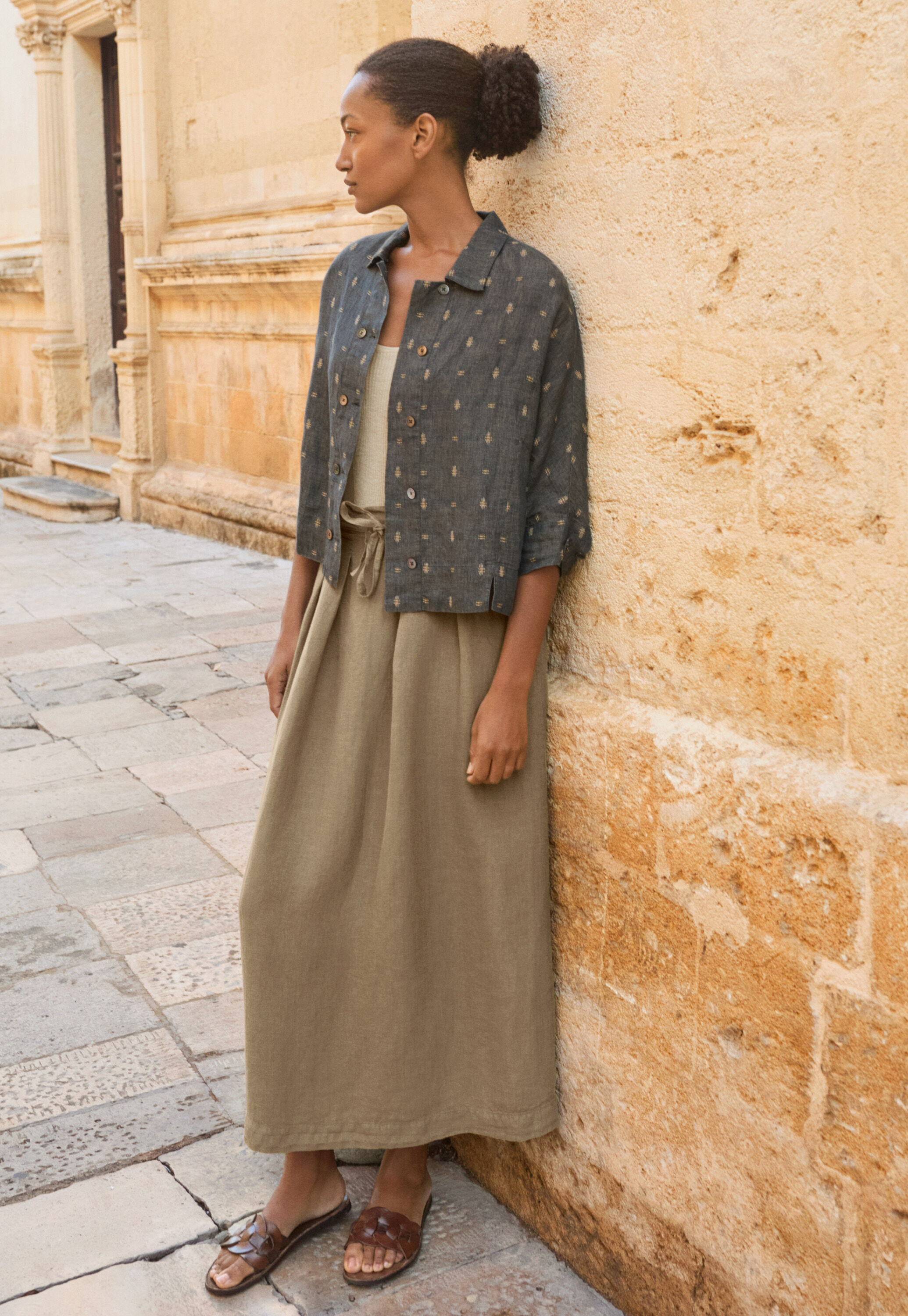 Pleat-detail skirt, Warm khaki, large