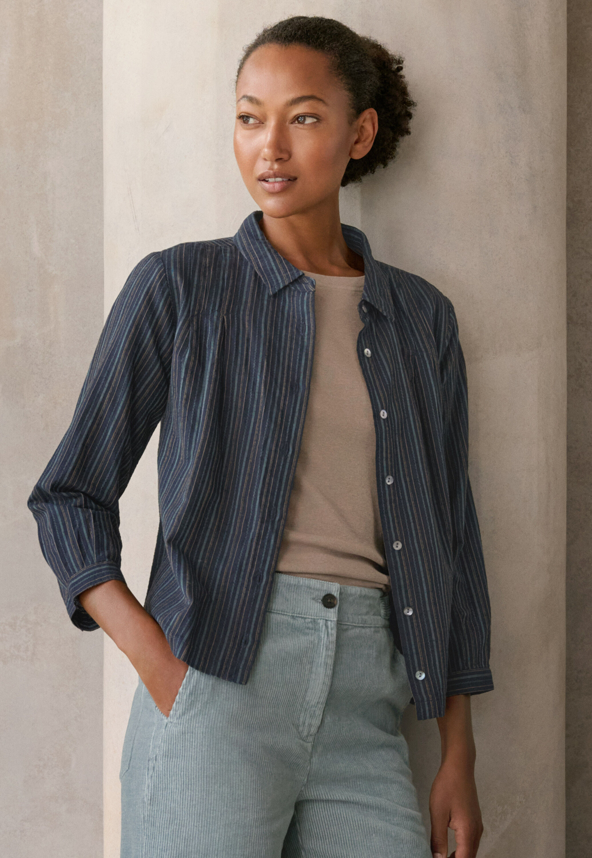 Striped pleated shirt