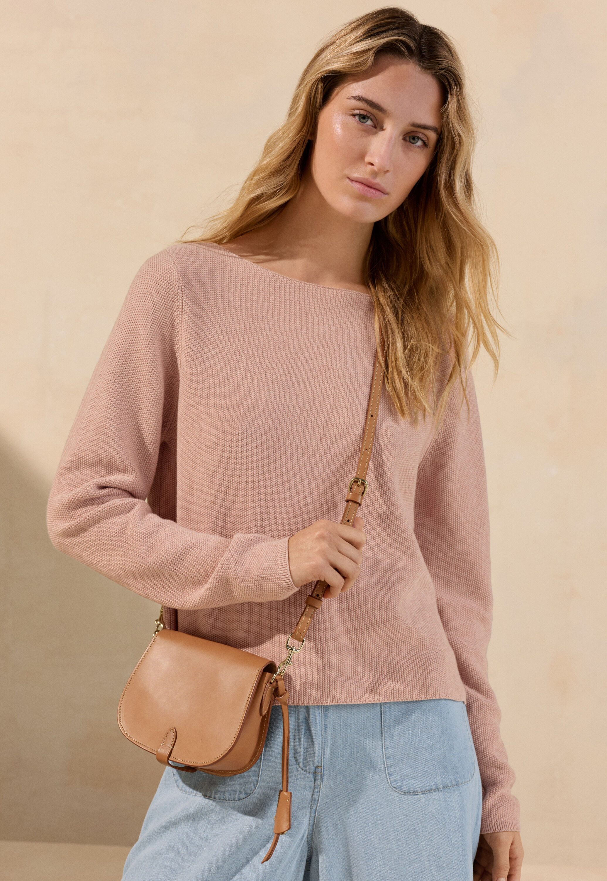 Small satchel bag, Pale tan, large