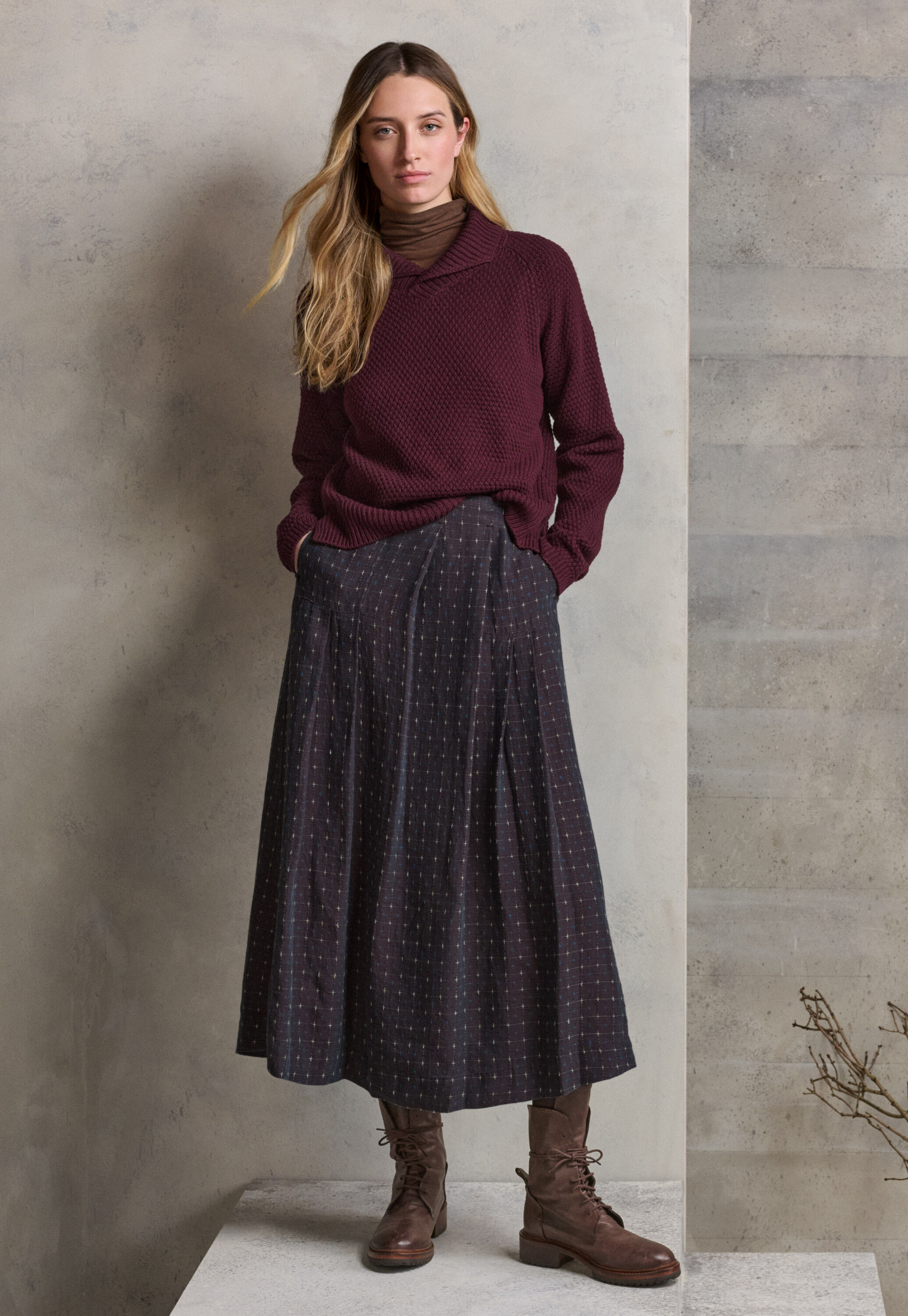 Moss-stitch collared sweater