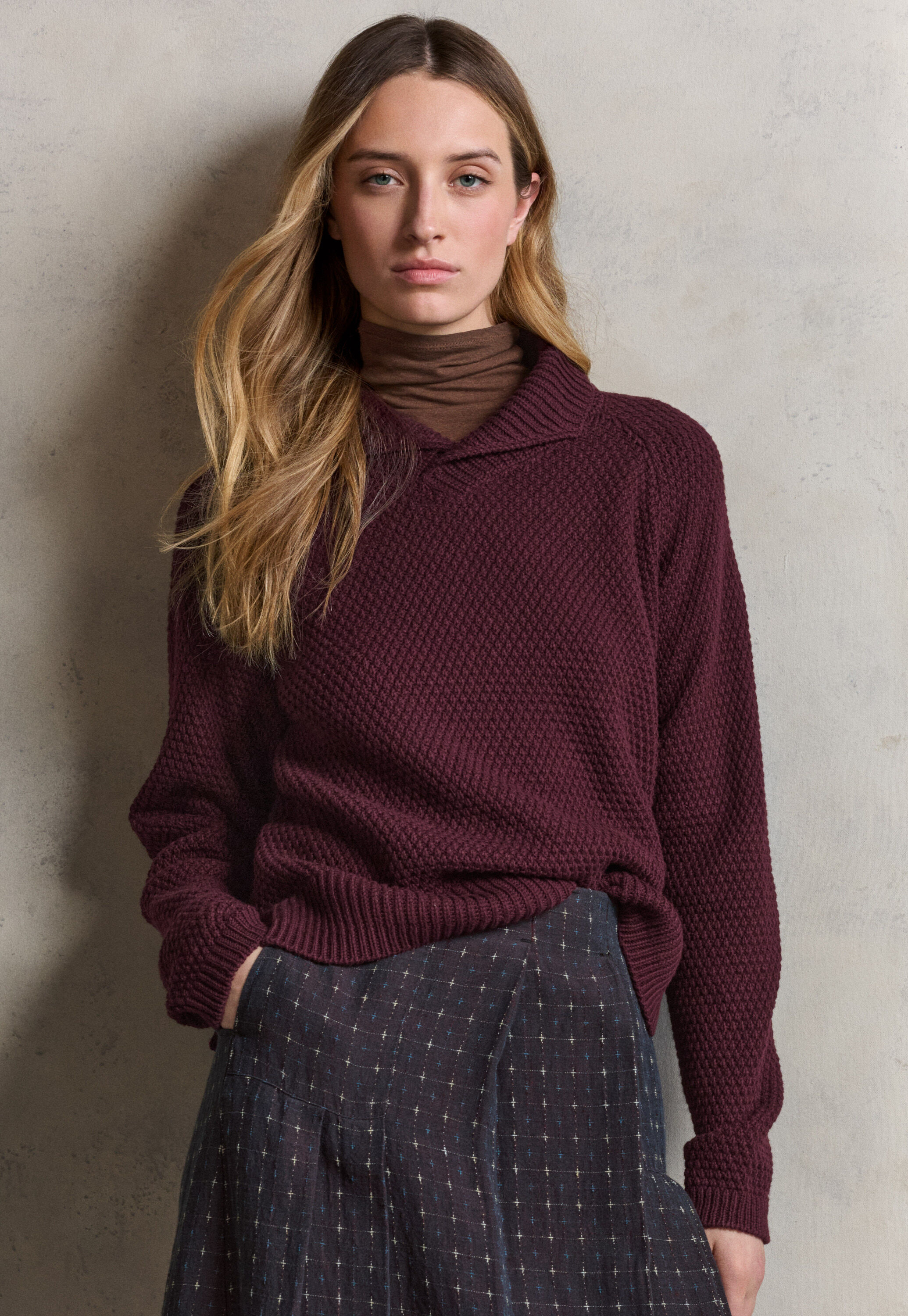 Moss-stitch collared sweater