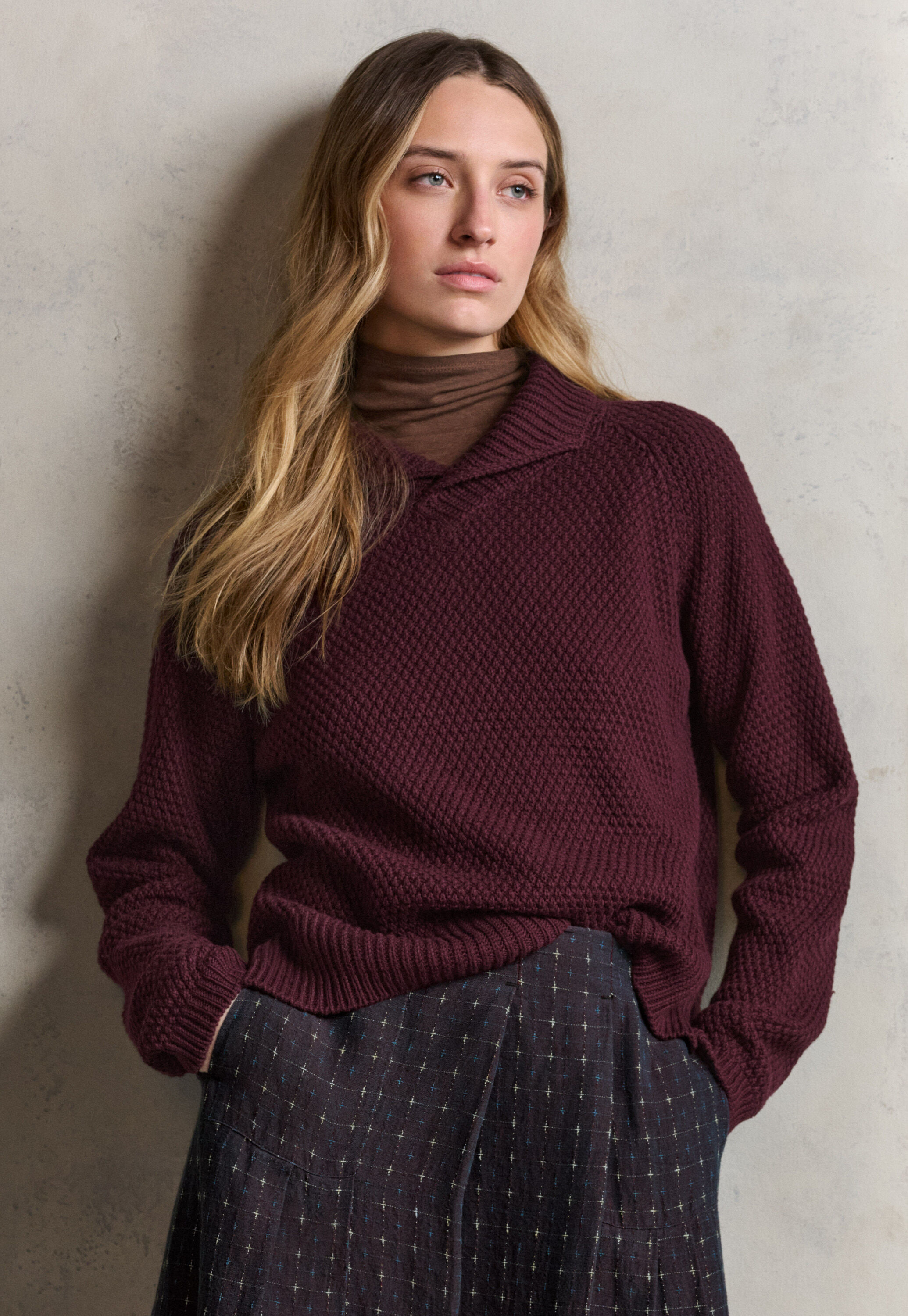 Moss-stitch collared sweater