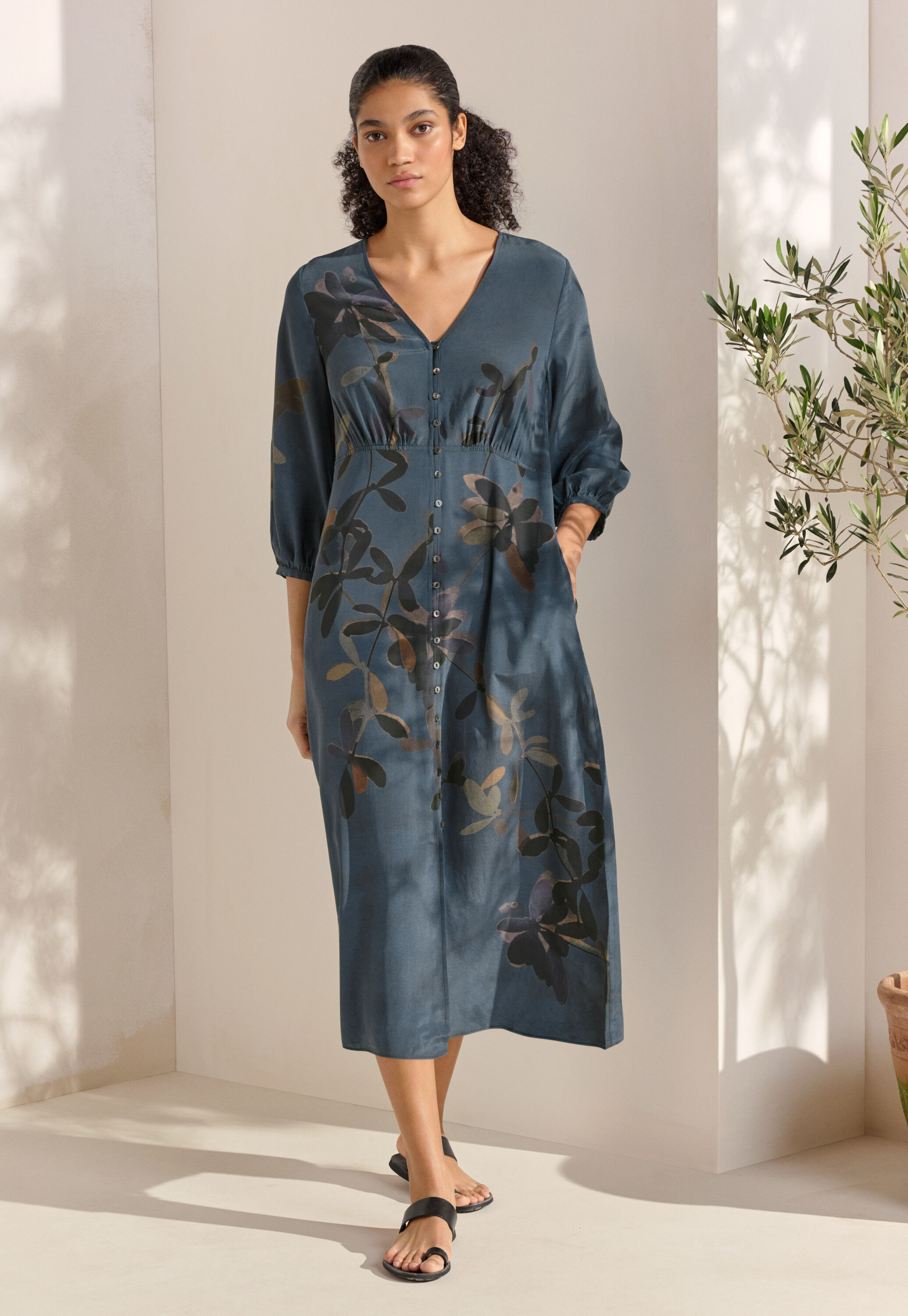 Printed button-through dress