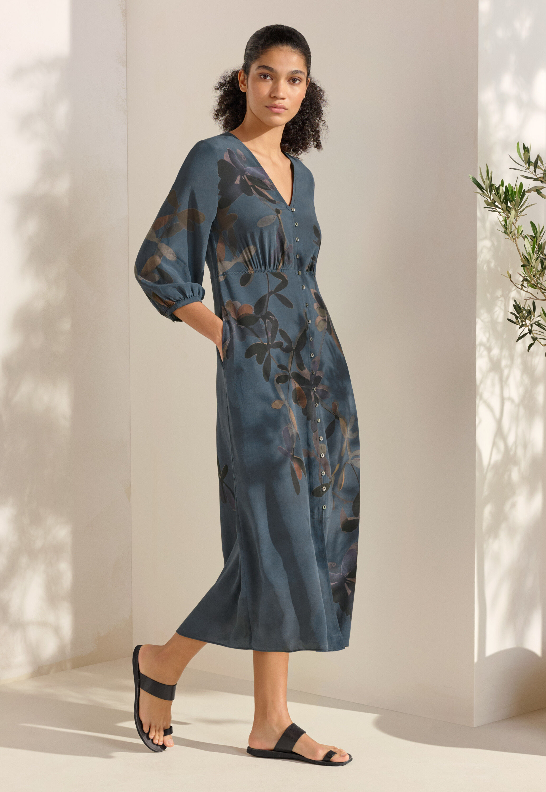 Printed button-through dress