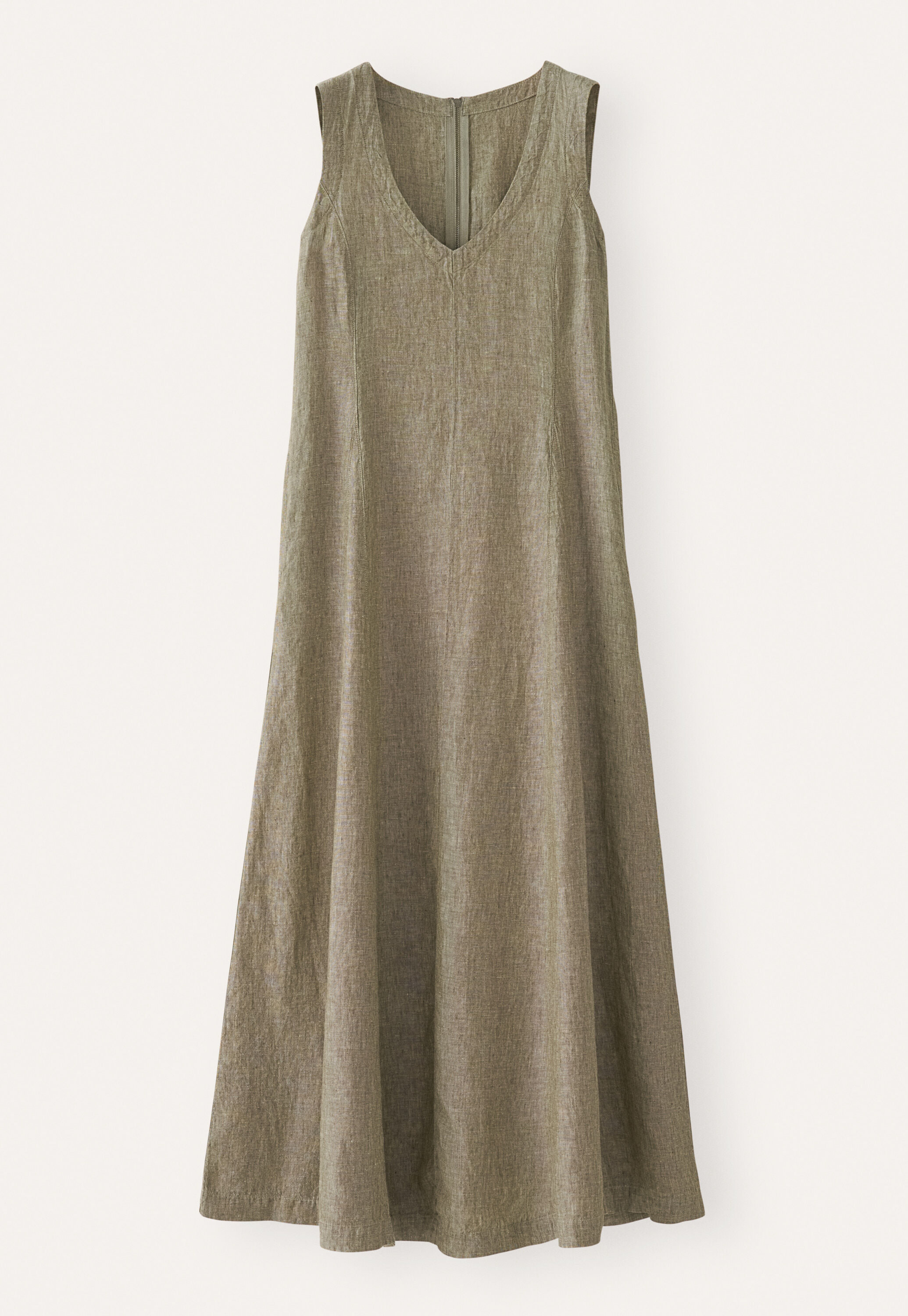 V-neck linen dress, Dark olive, large