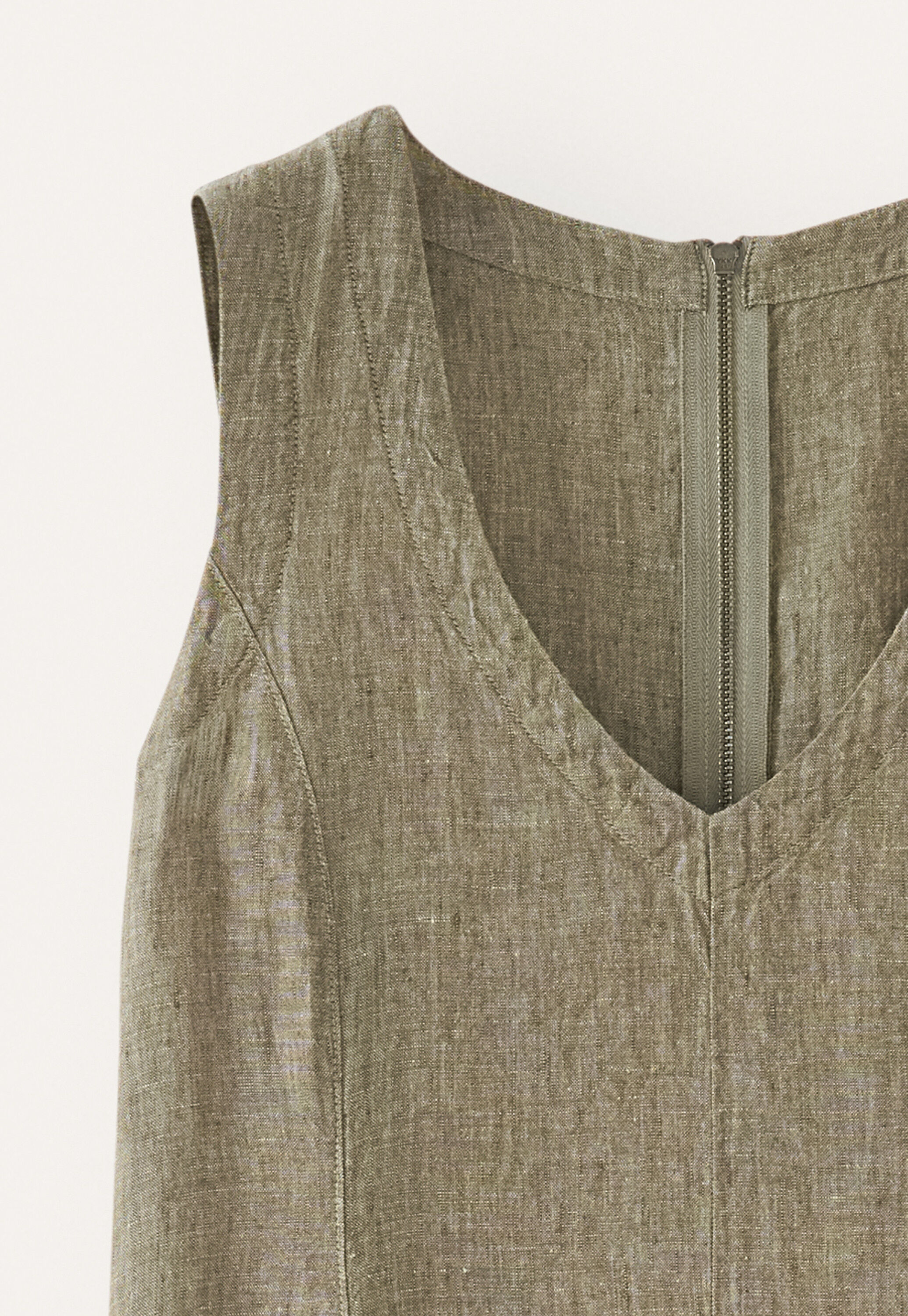 V-neck linen dress, Dark olive, large