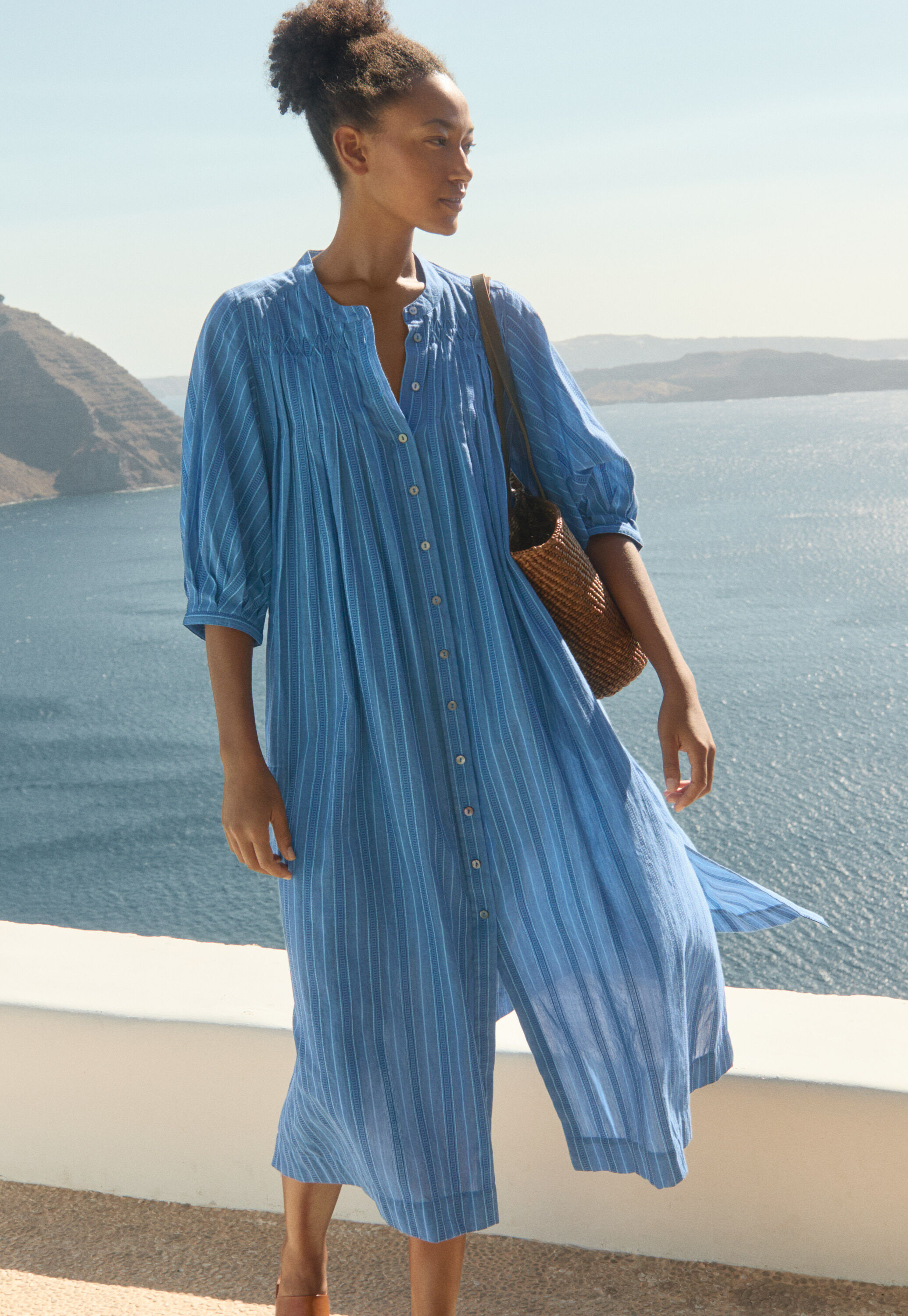 Striped maxi-length dress