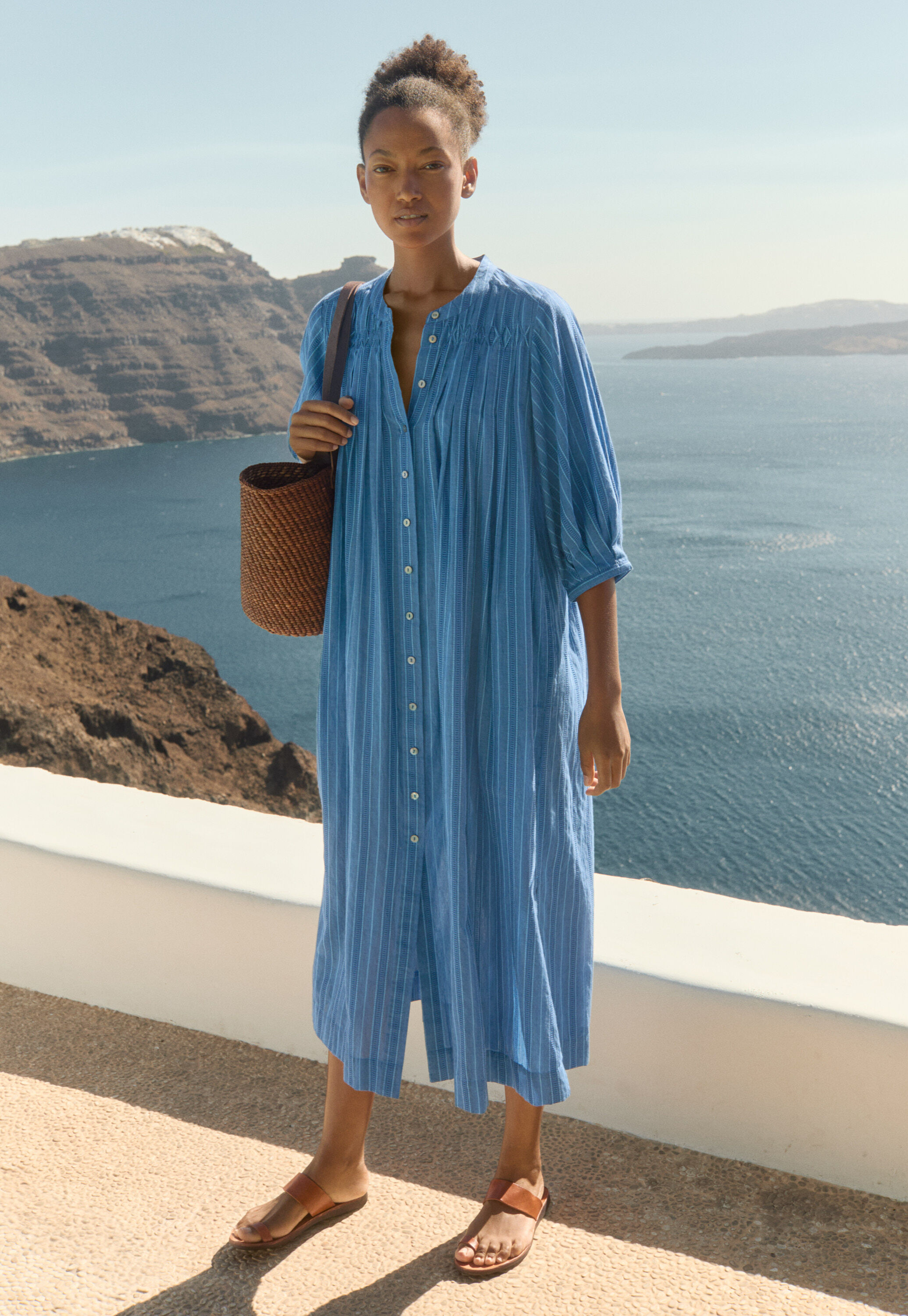Striped maxi-length dress