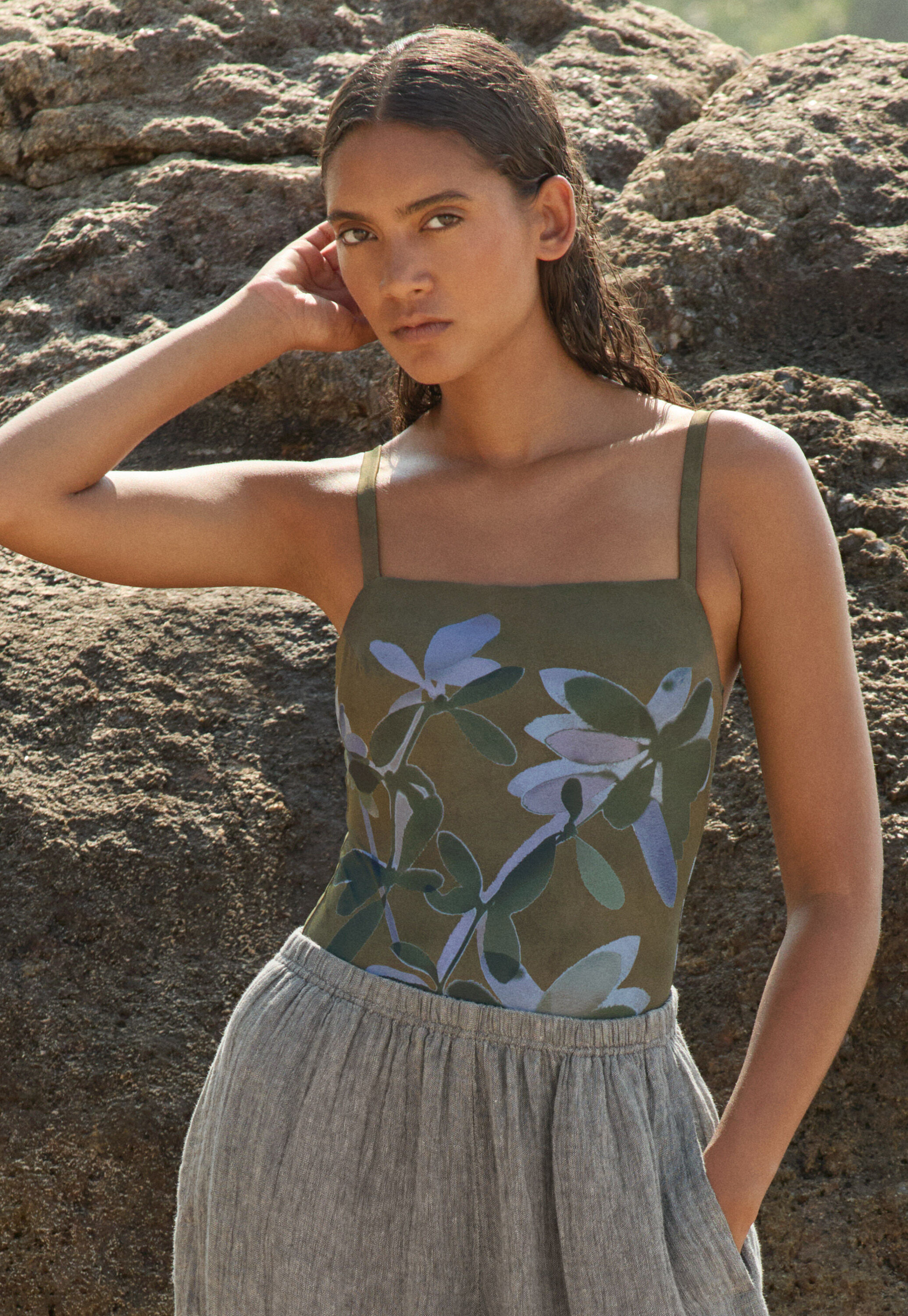 Printed swimsuit, Khaki, large