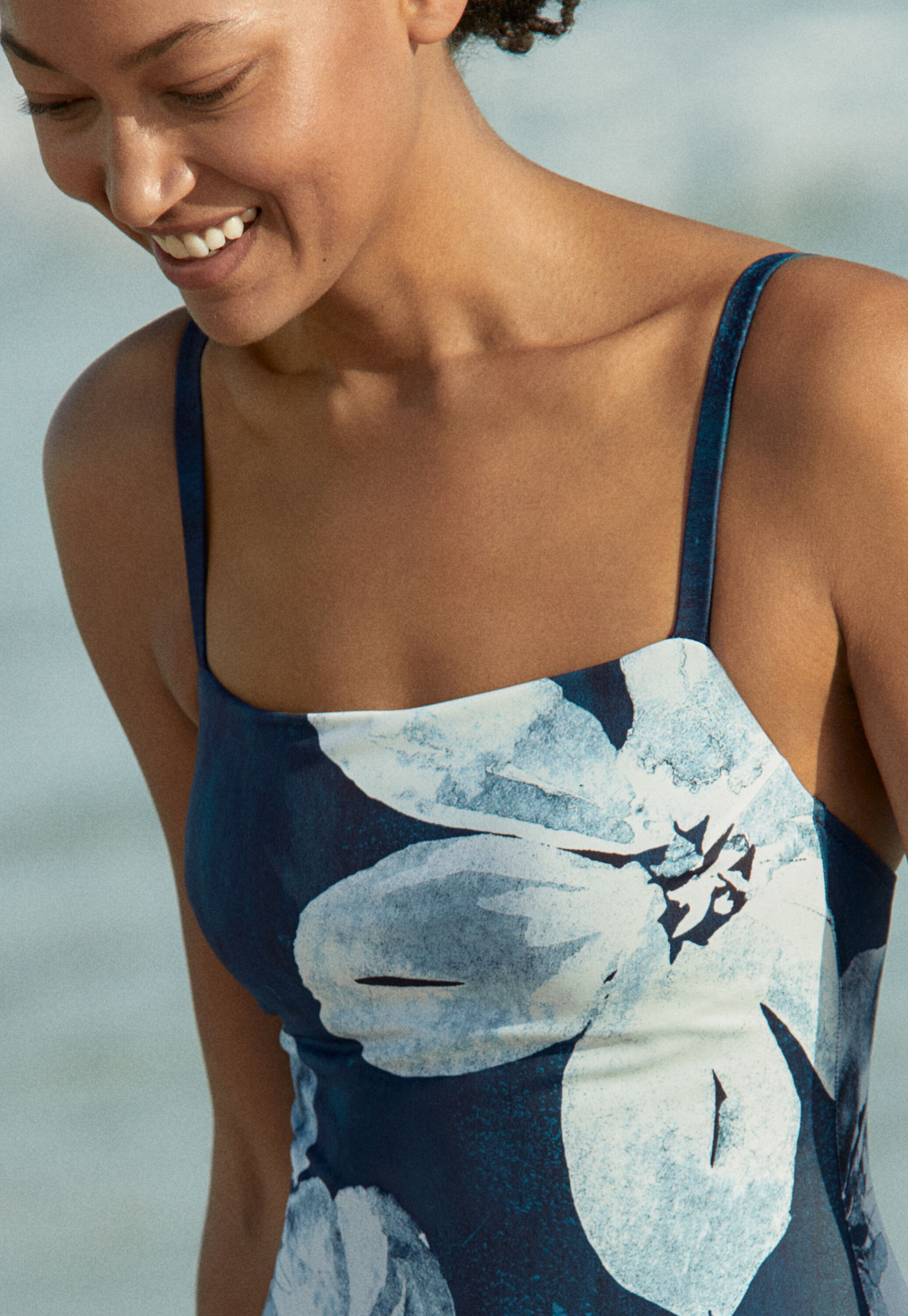 Printed square-neck swimsuit