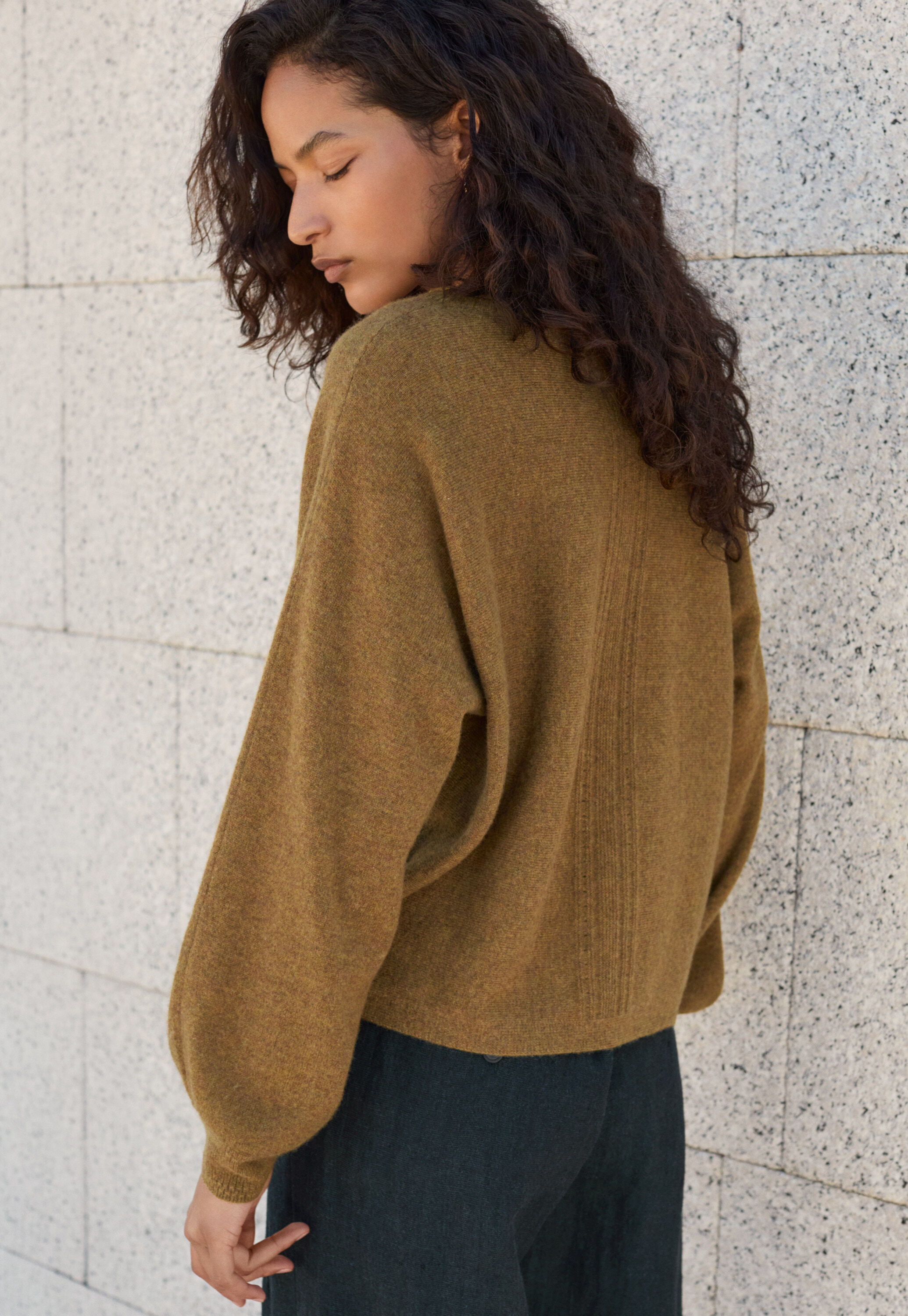 Dolman pleated-sleeve sweater