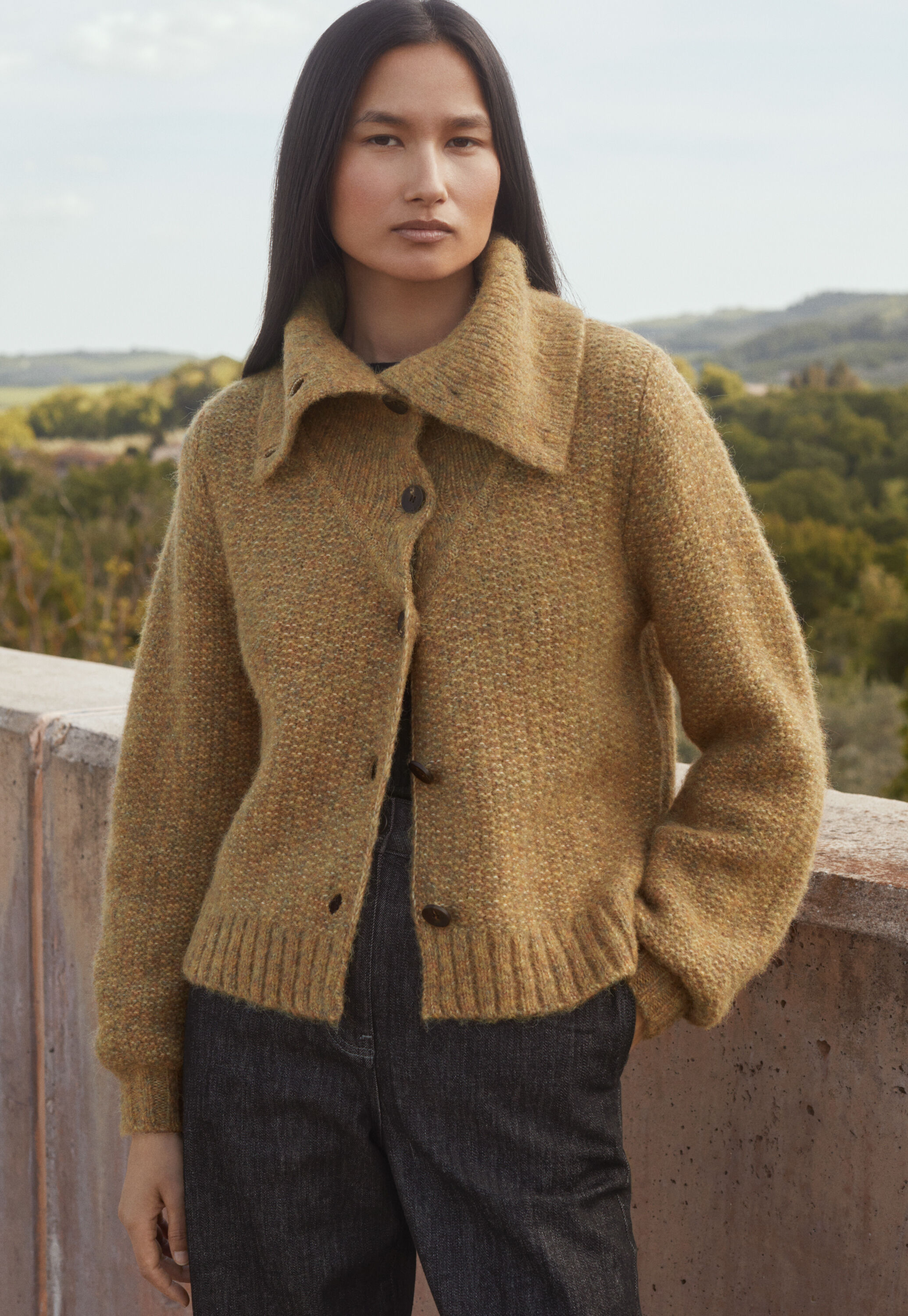 Funnel-neck cardigan
