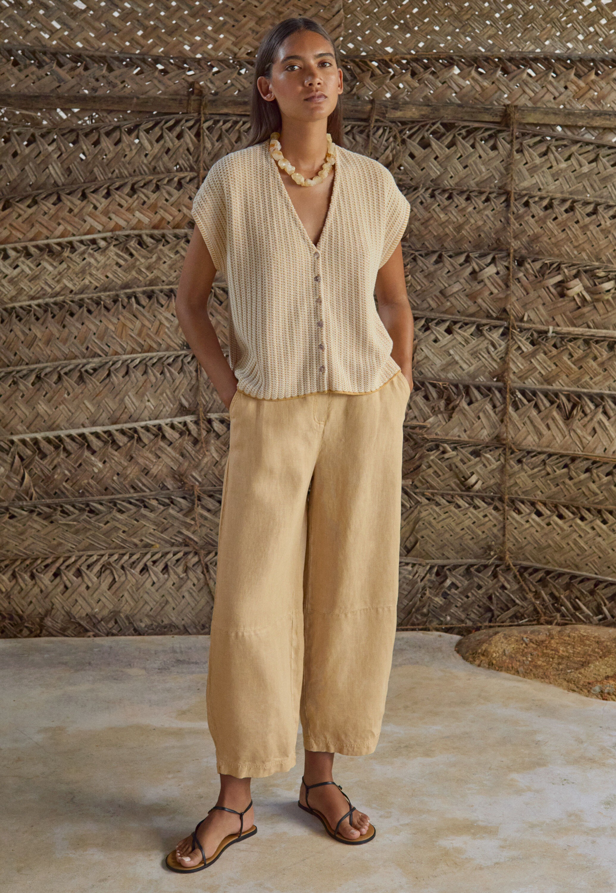 Two-tone button-through sweater