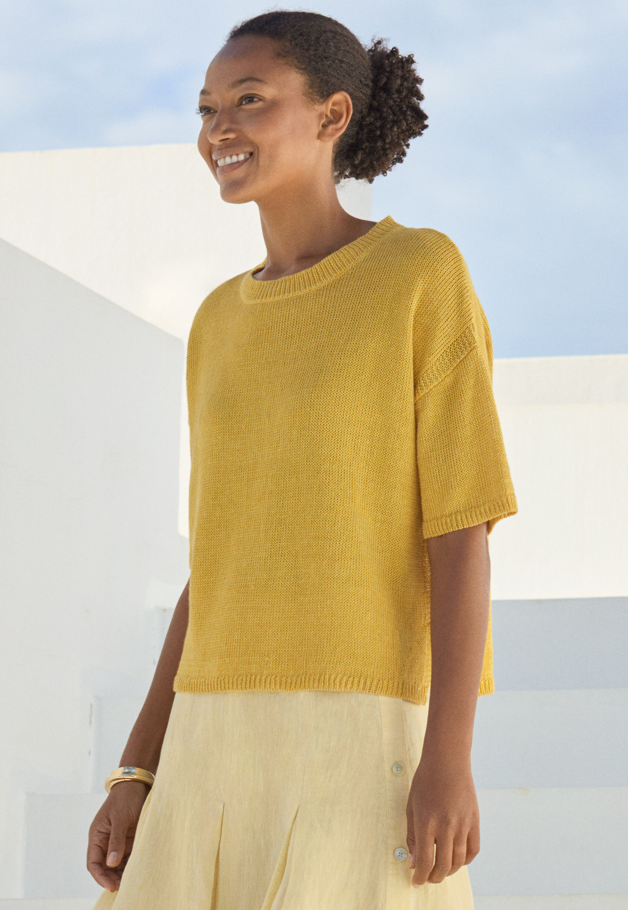 Short-sleeve sweater, Honey, large