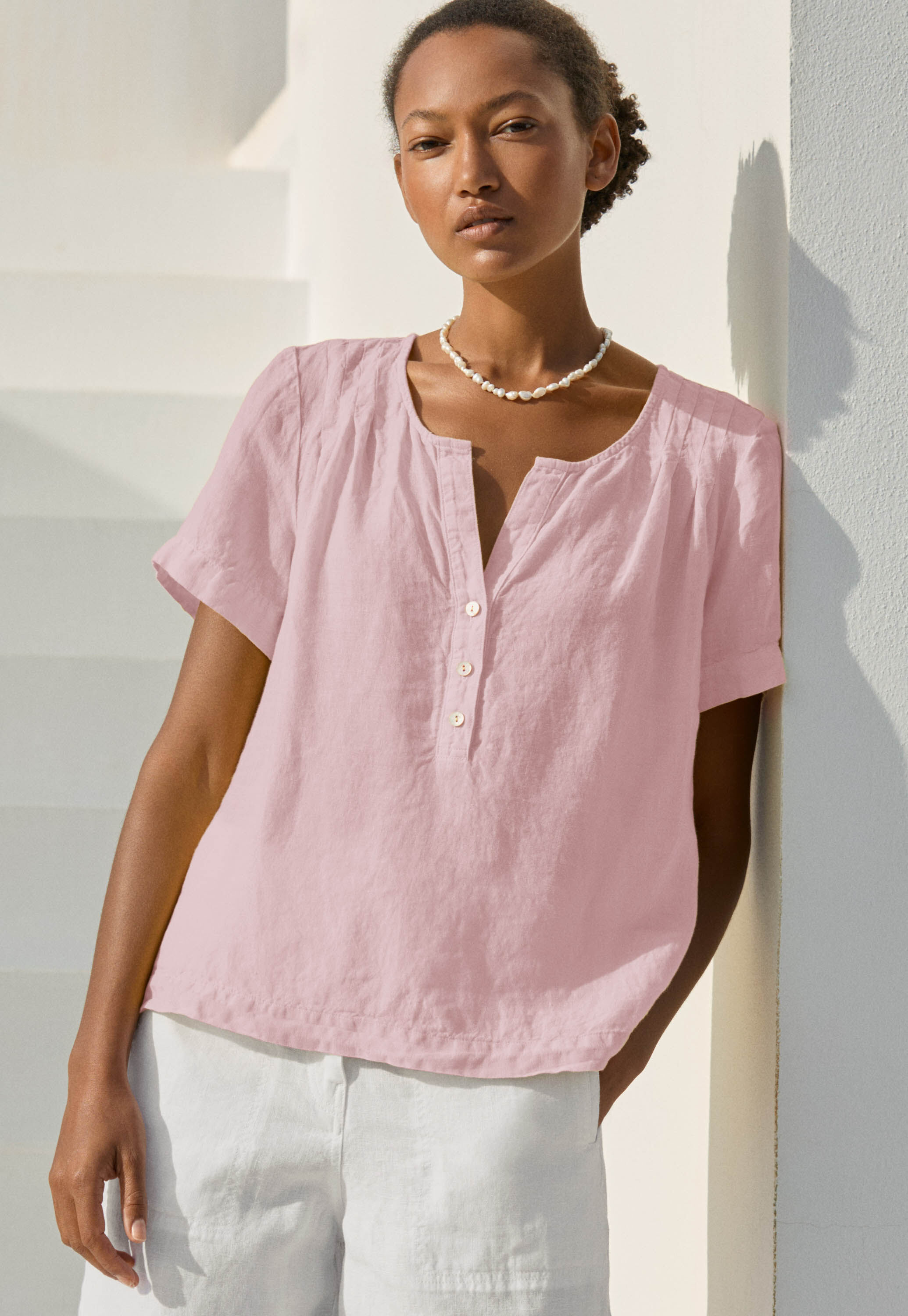 Pleated short-sleeve top