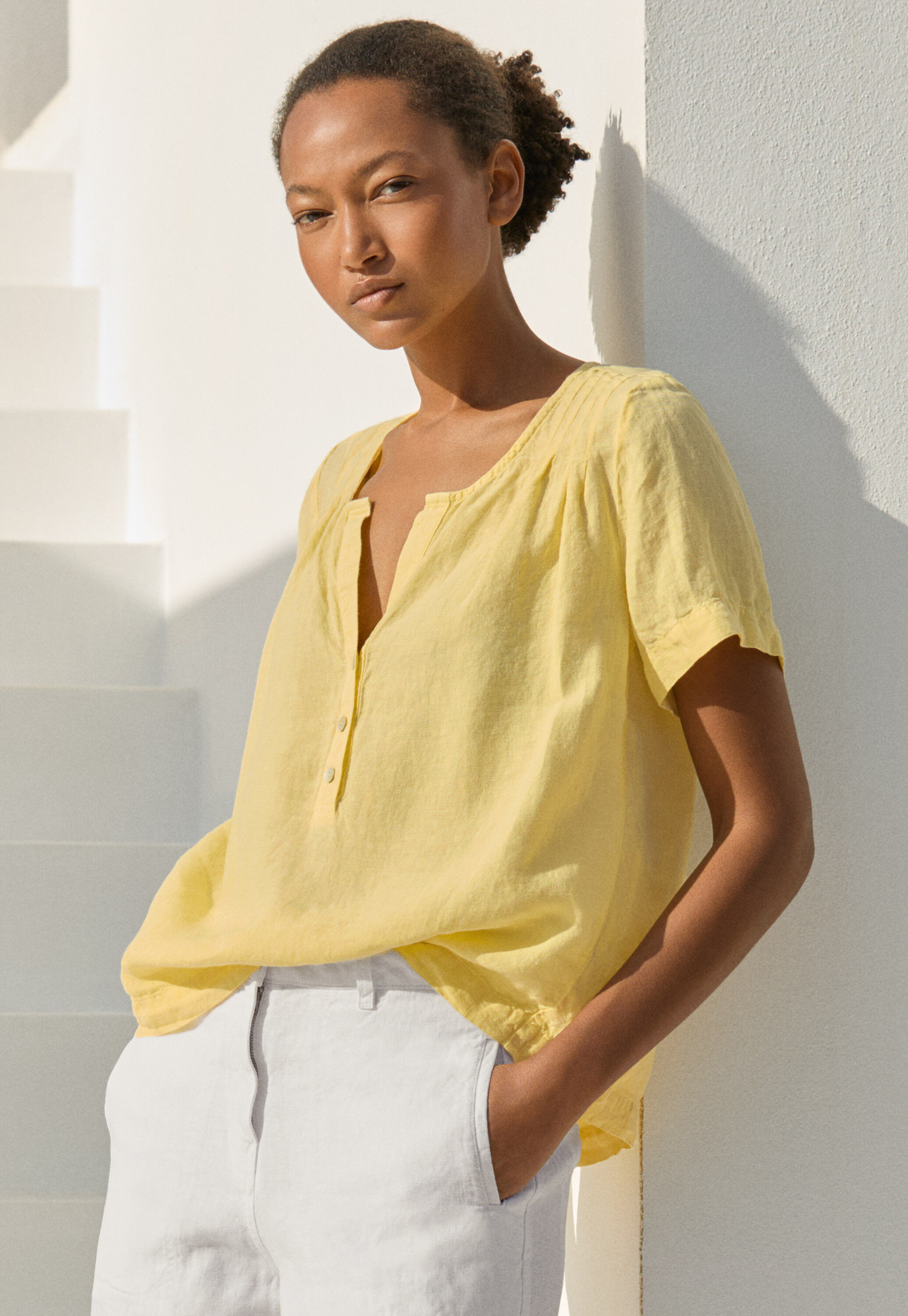 Pleated short-sleeve top