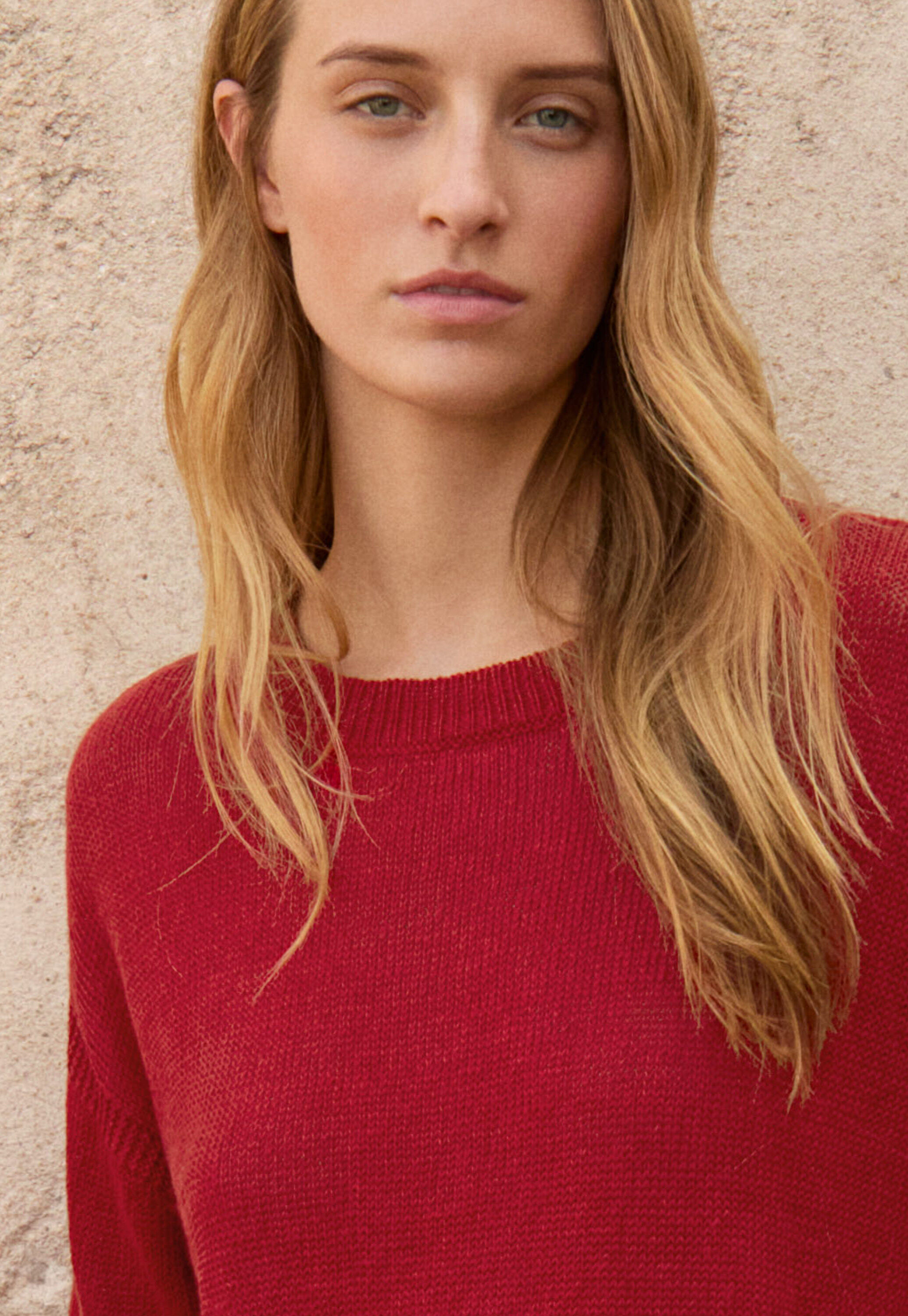 Short-sleeve sweater, Flame red, large