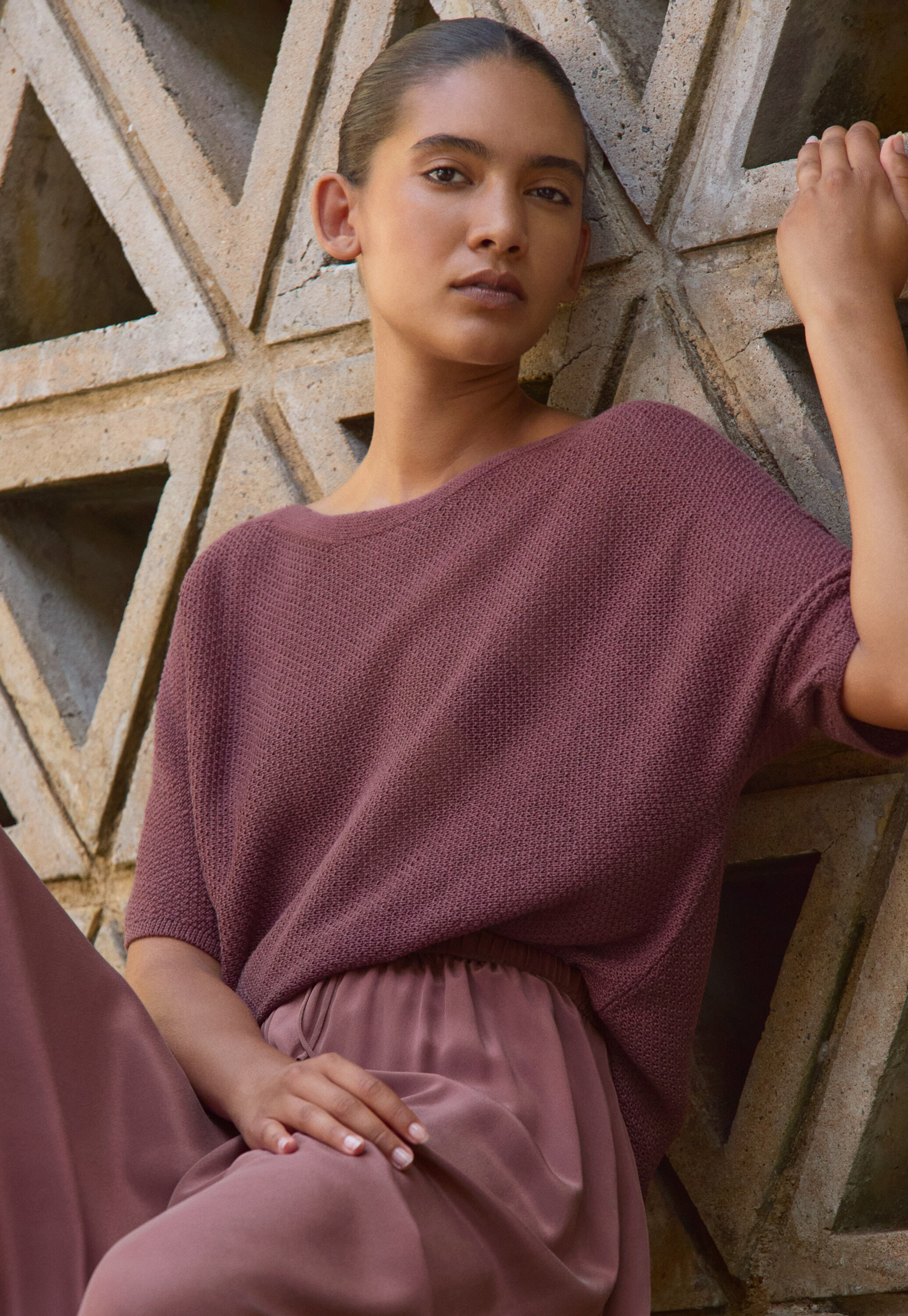 POETRY - Moss-stitch linen dolman-sleeve sweater