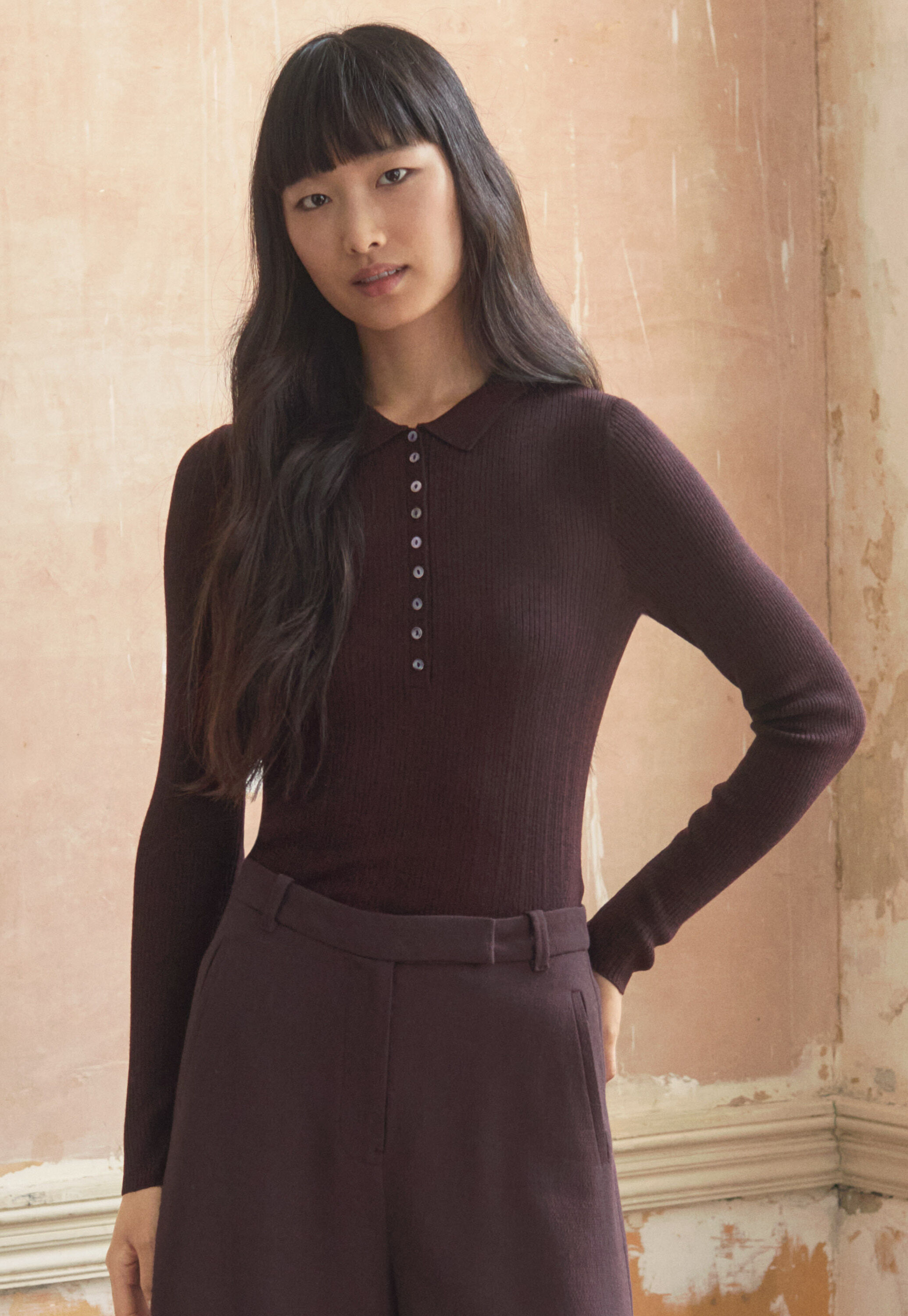 Ribbed polo sweater