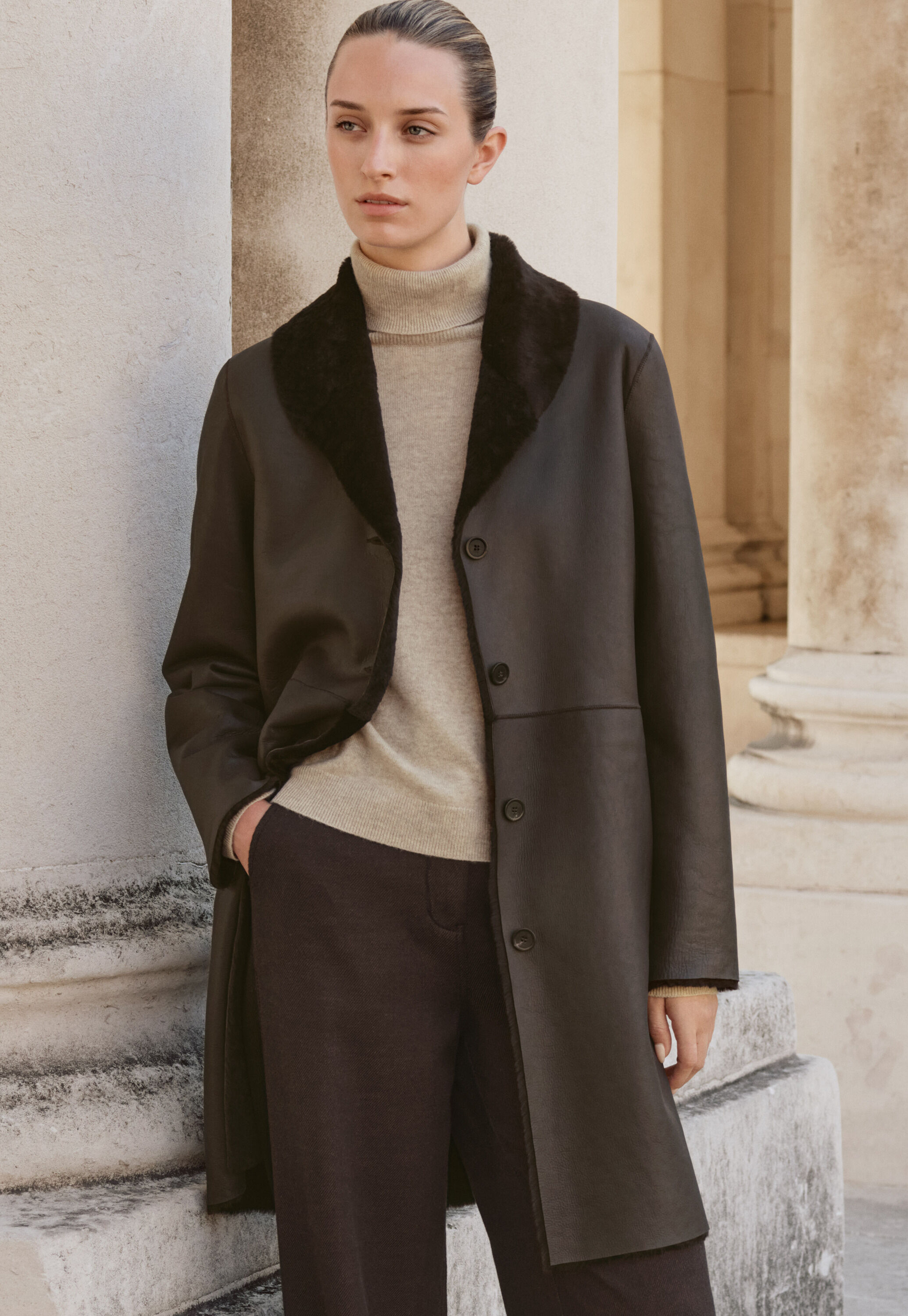 Reversible sheepskin coat, Chocolate, large