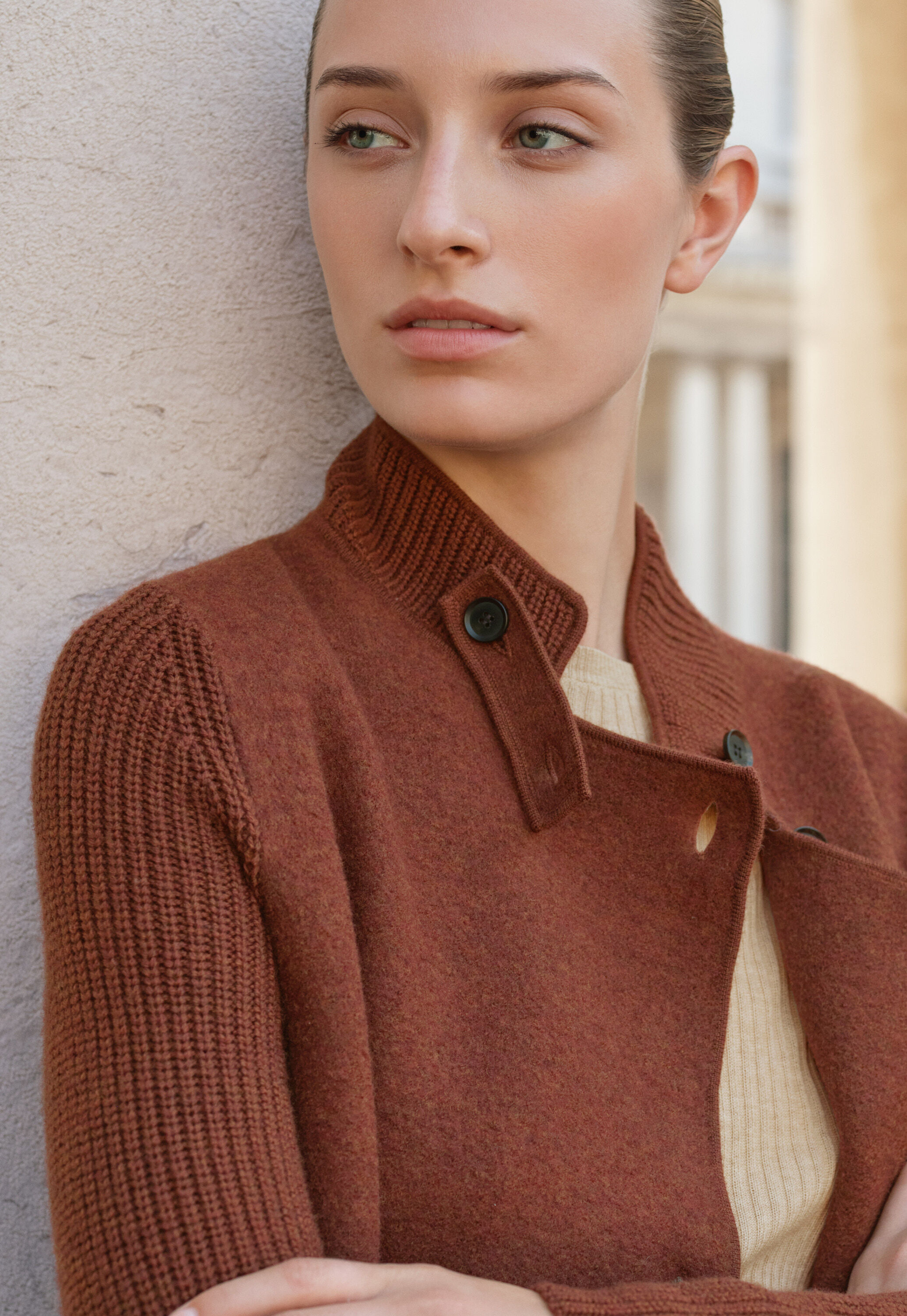 Ribbed sleeve coatigan