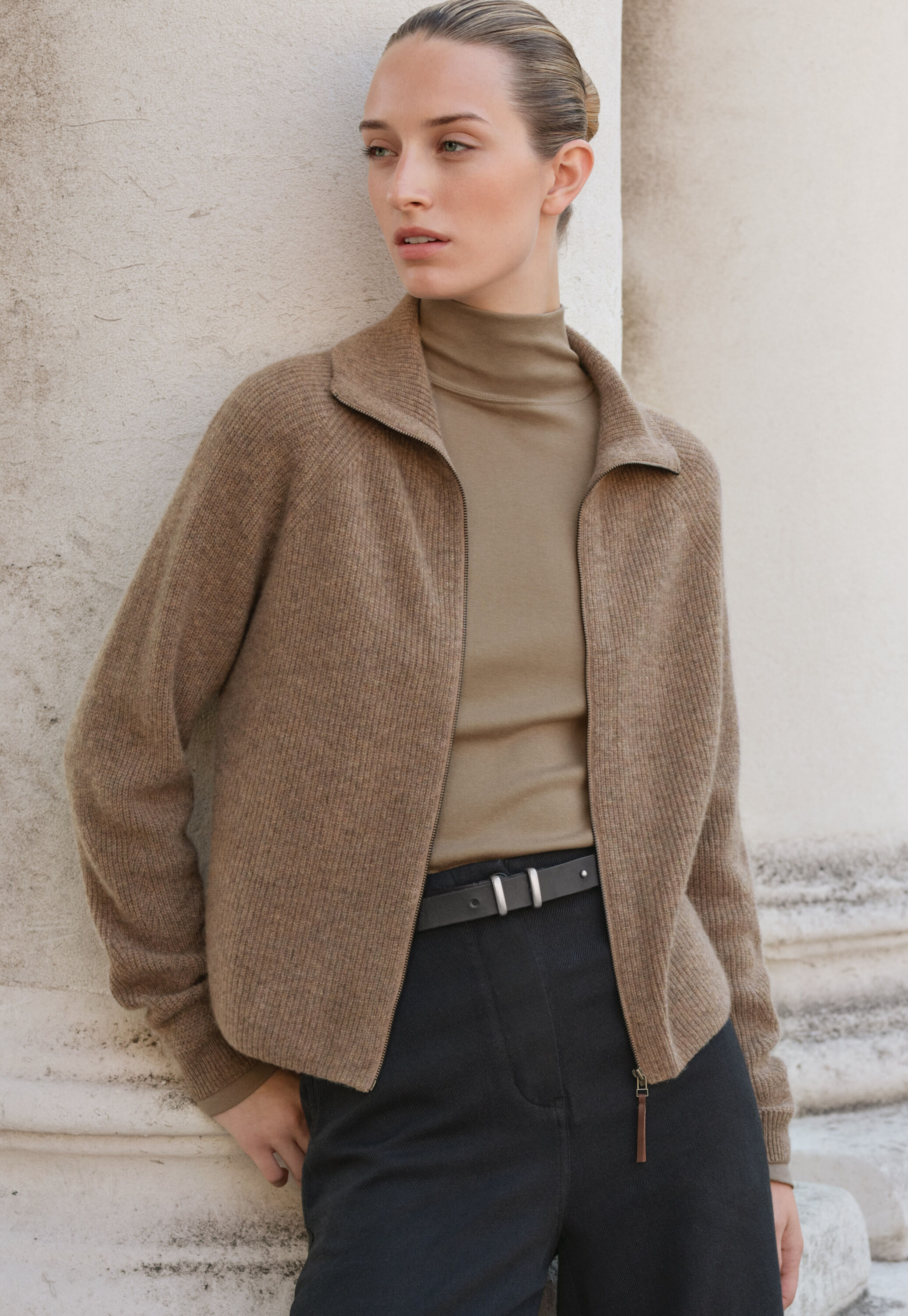 Zip-front cardigan