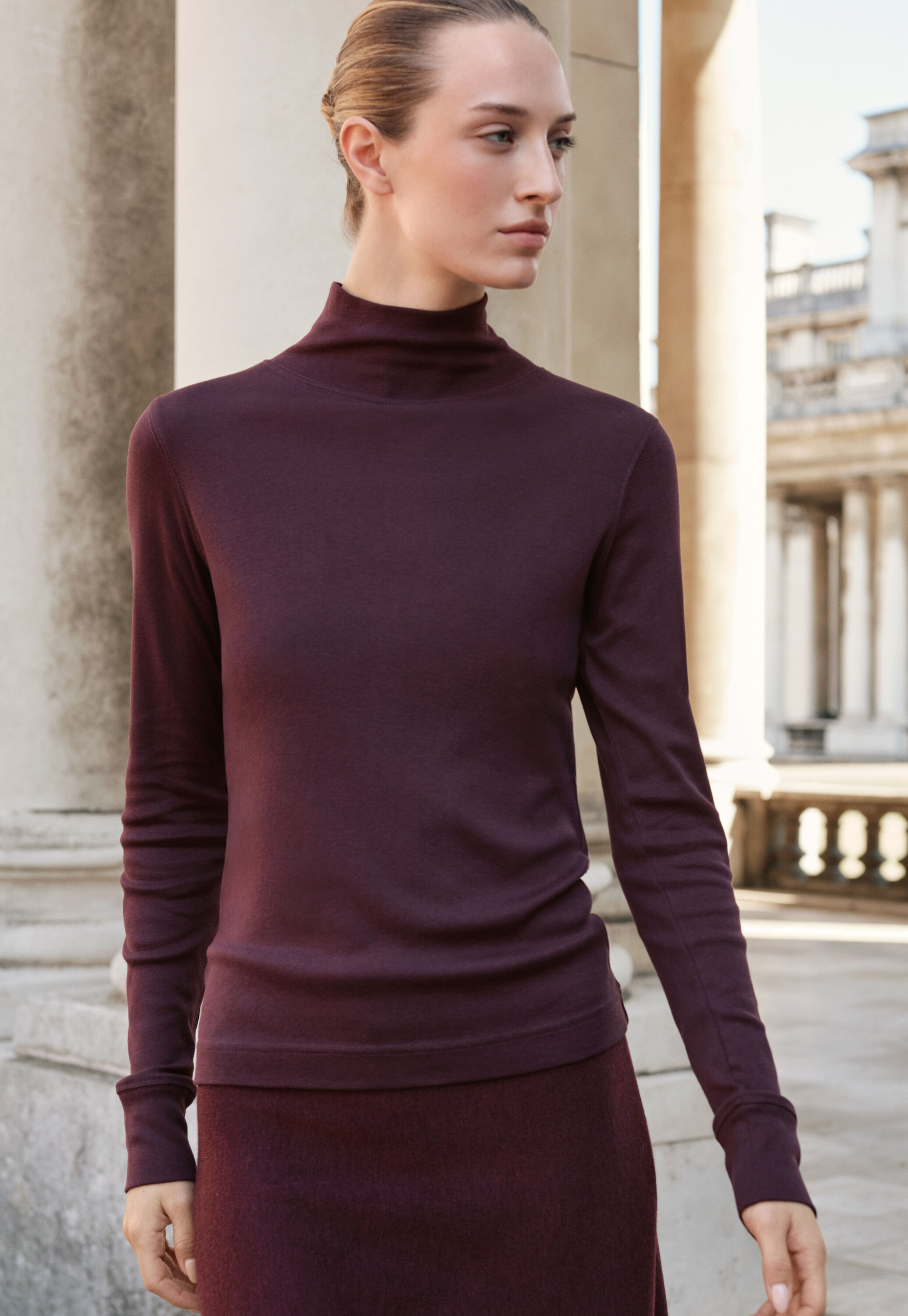 high-neck jersey top, Blackberry, large