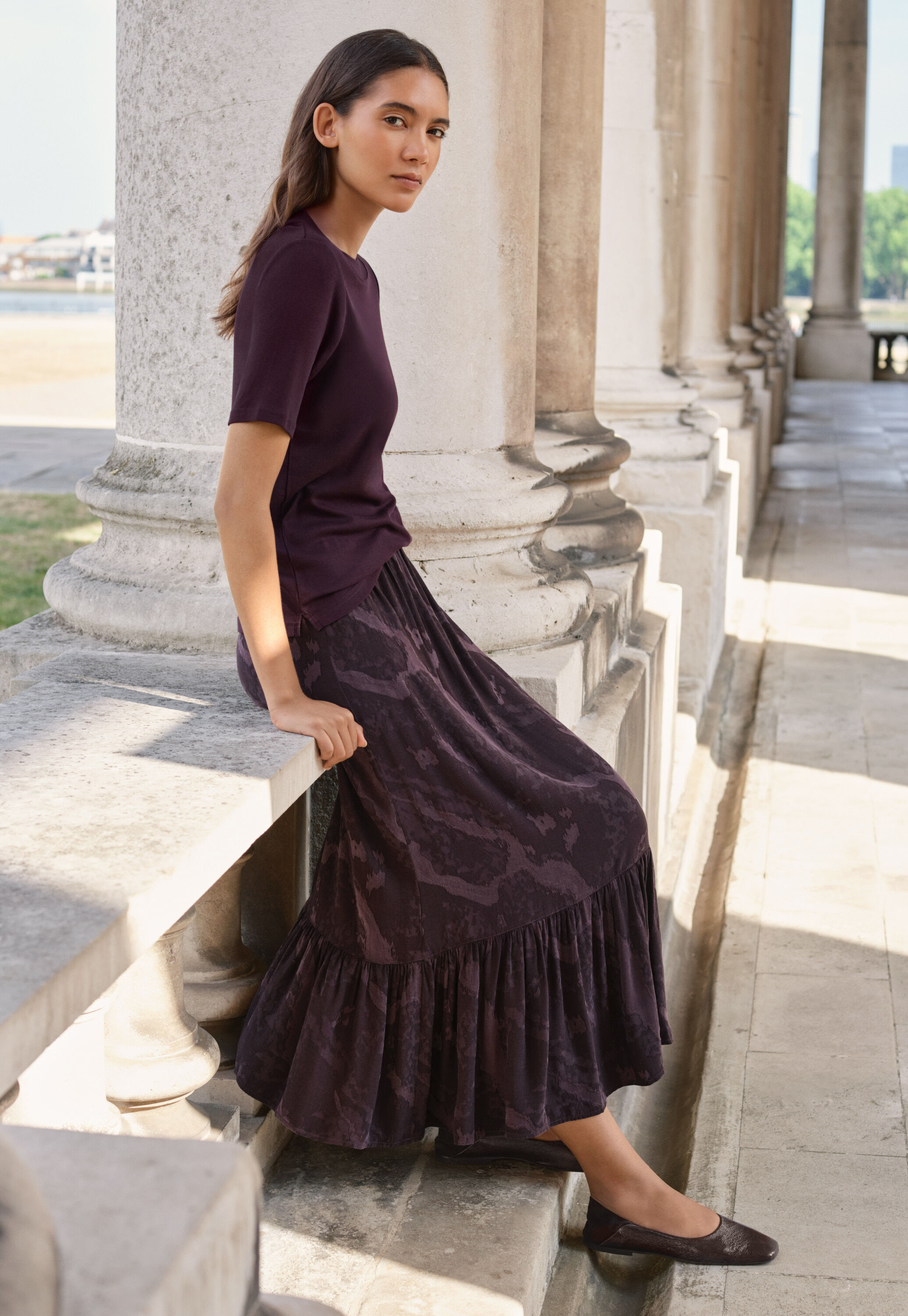 Jacquard skirt, Aubergine, large