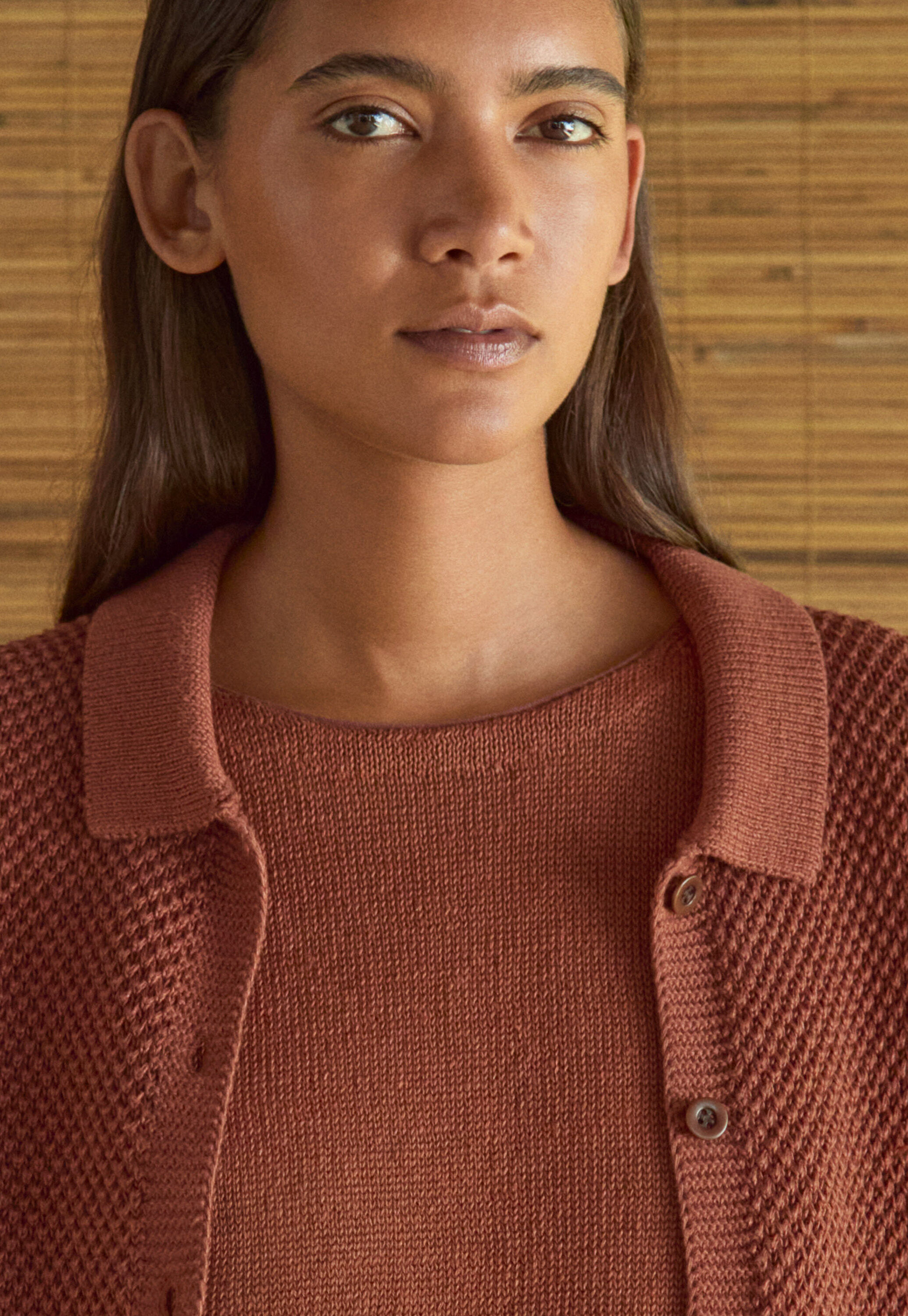 Moss-stitch collared cardigan