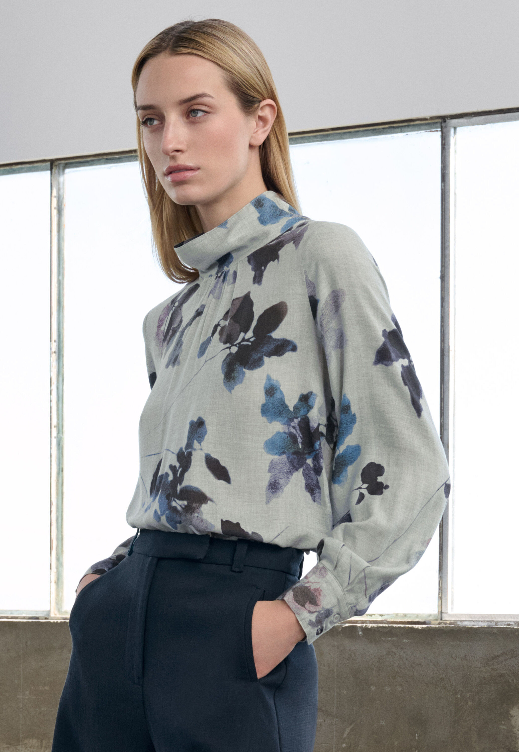 Printed blouse, Blue grey, large