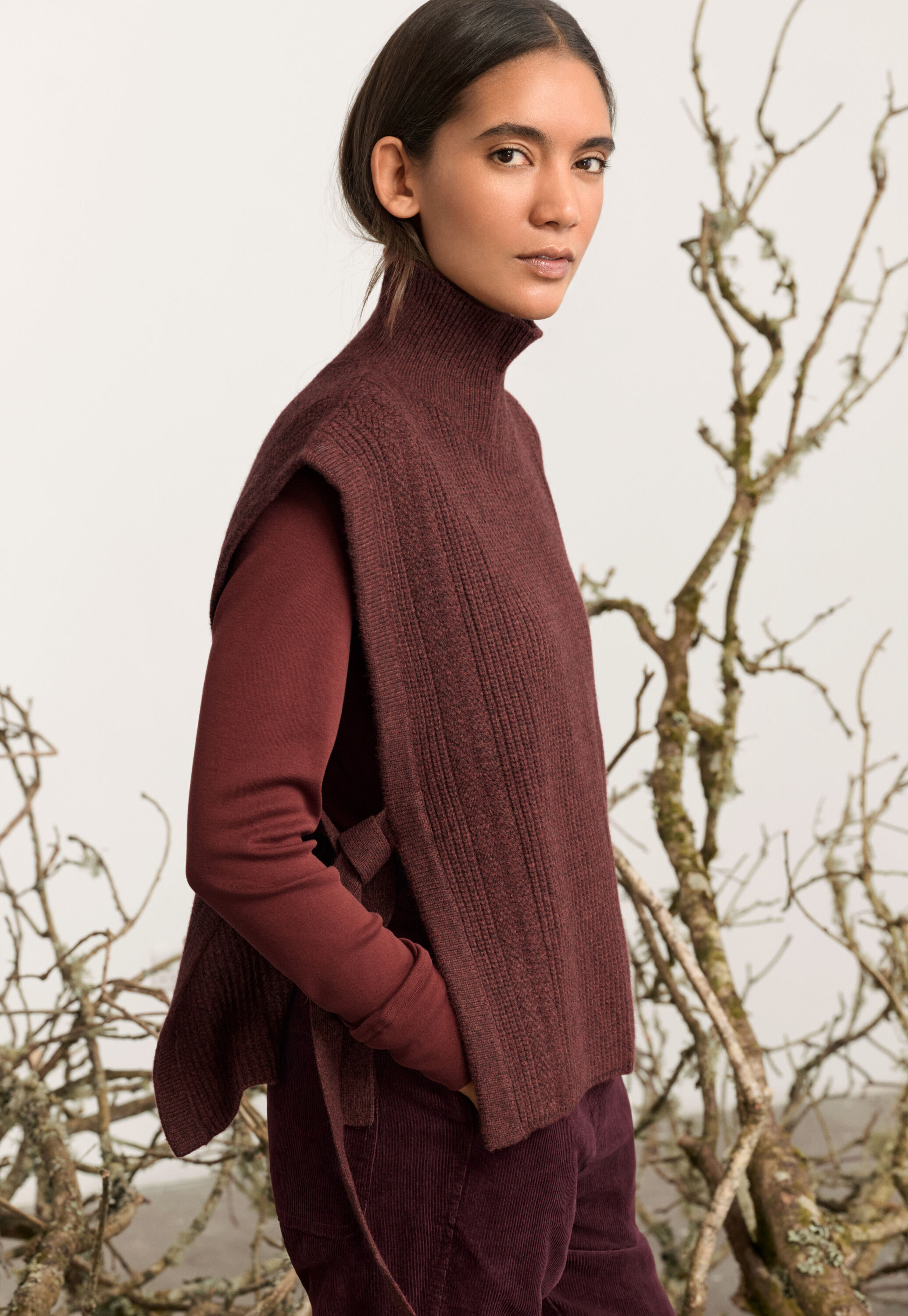 high-neck jersey top, Dark copper, large