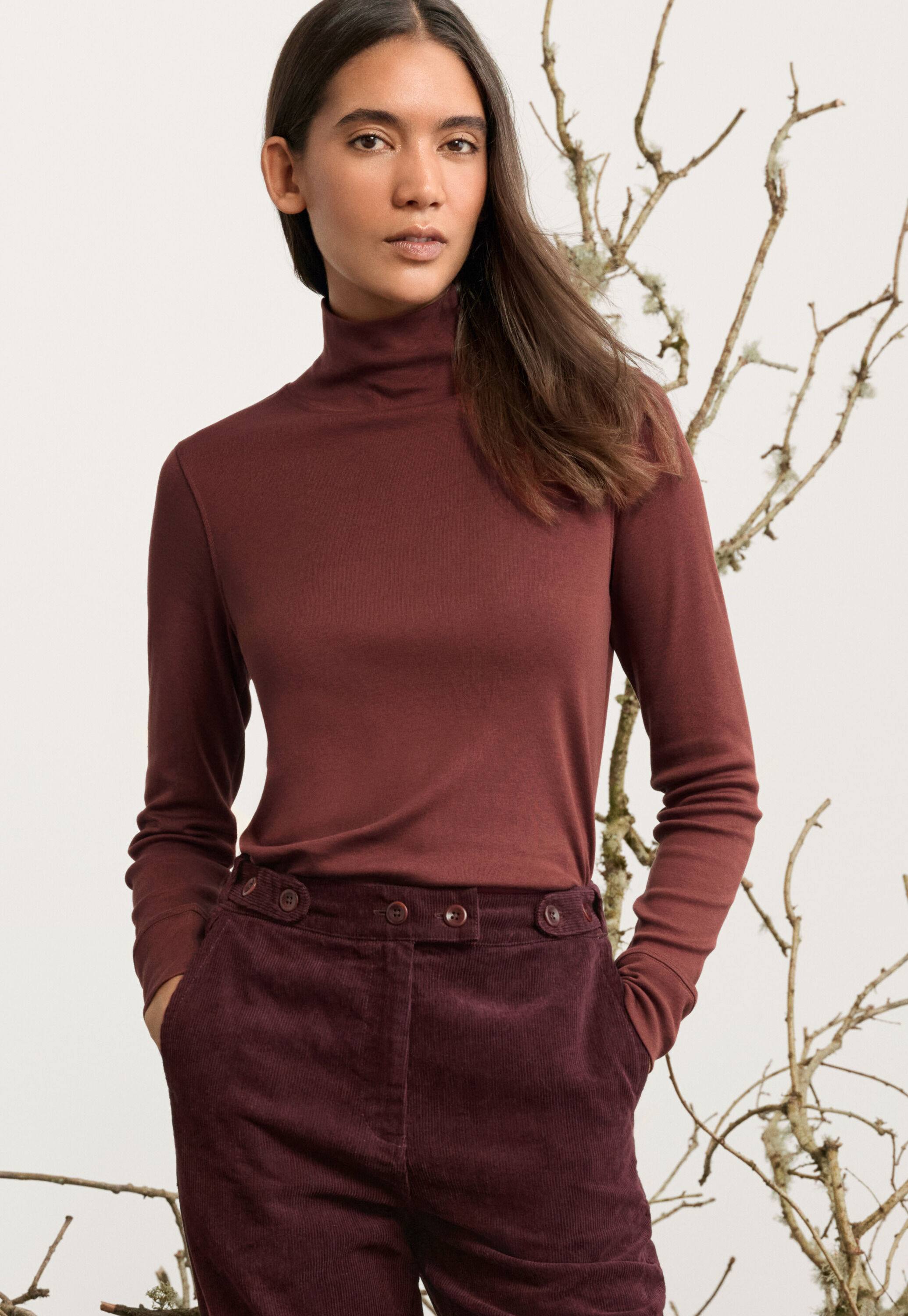 high-neck jersey top, Dark copper, large