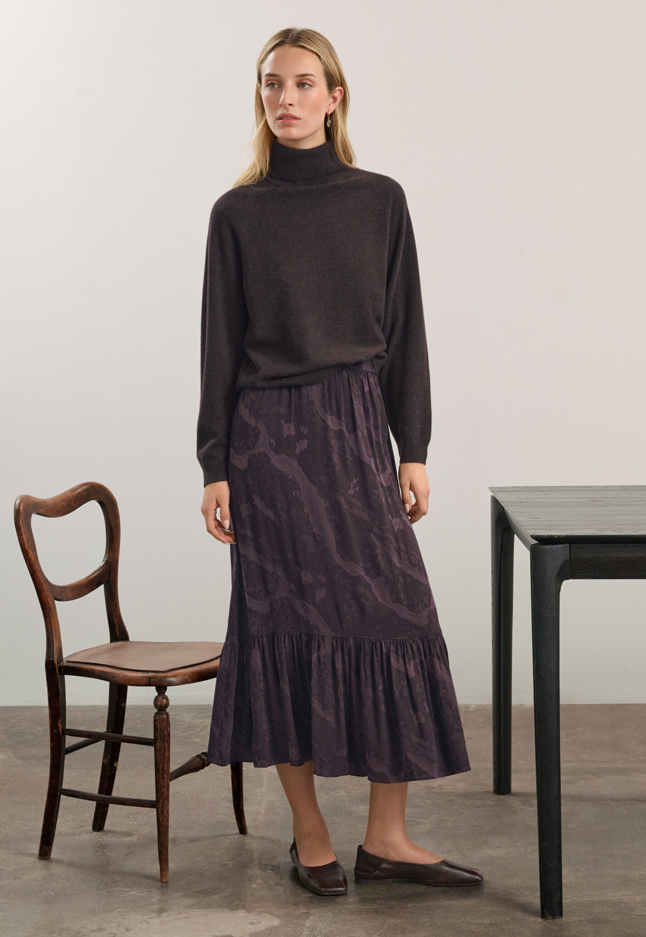 Roll-neck sweater, Dark aubergine, large
