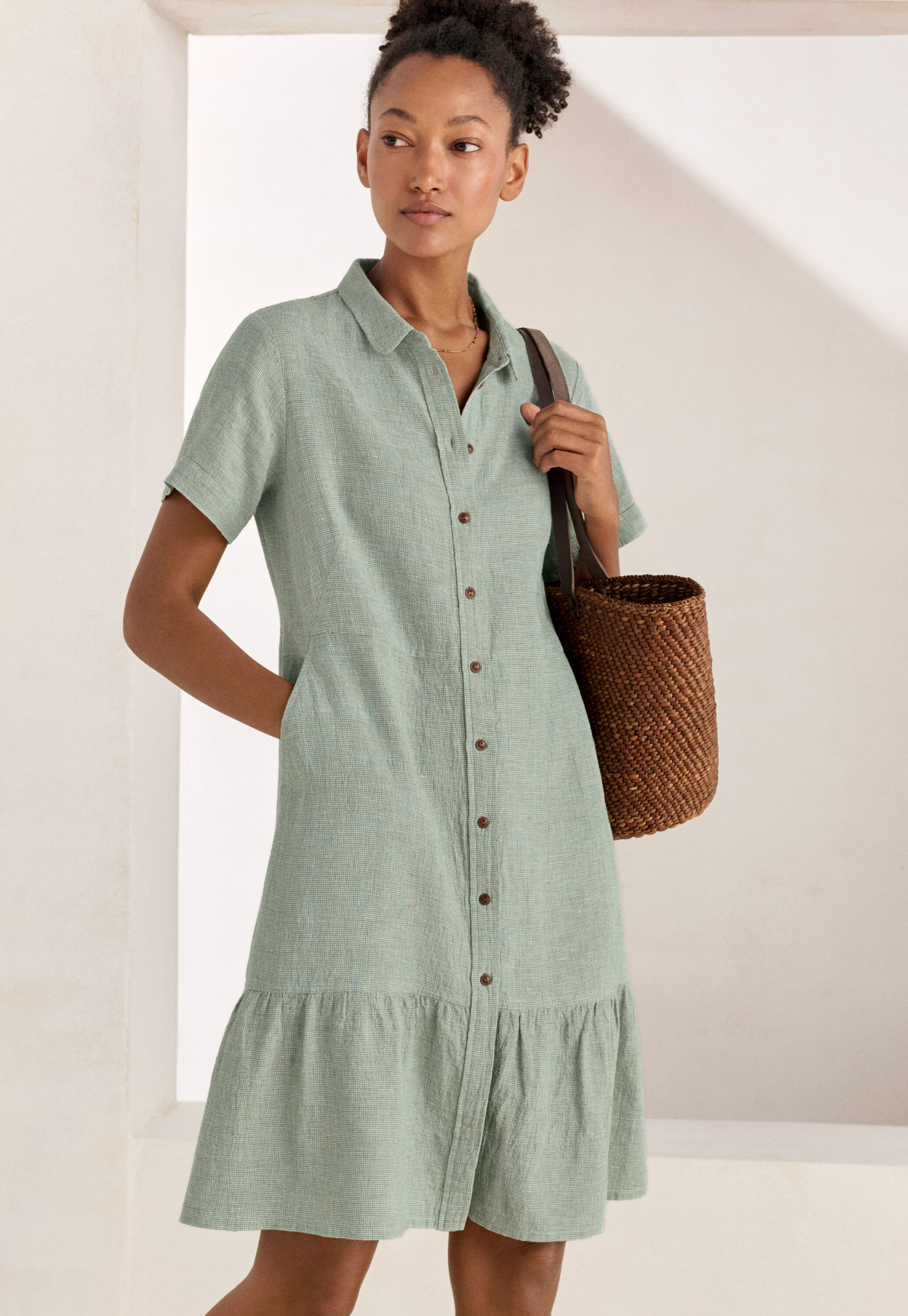 Gathered hem-seam dress