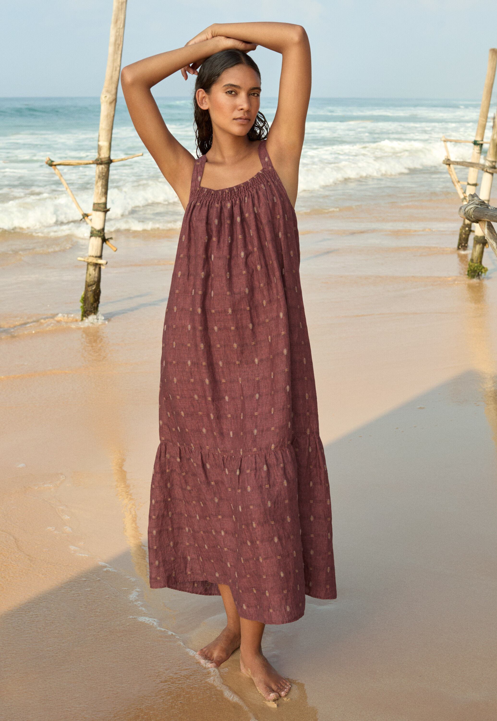 Dobby-weave strap dress