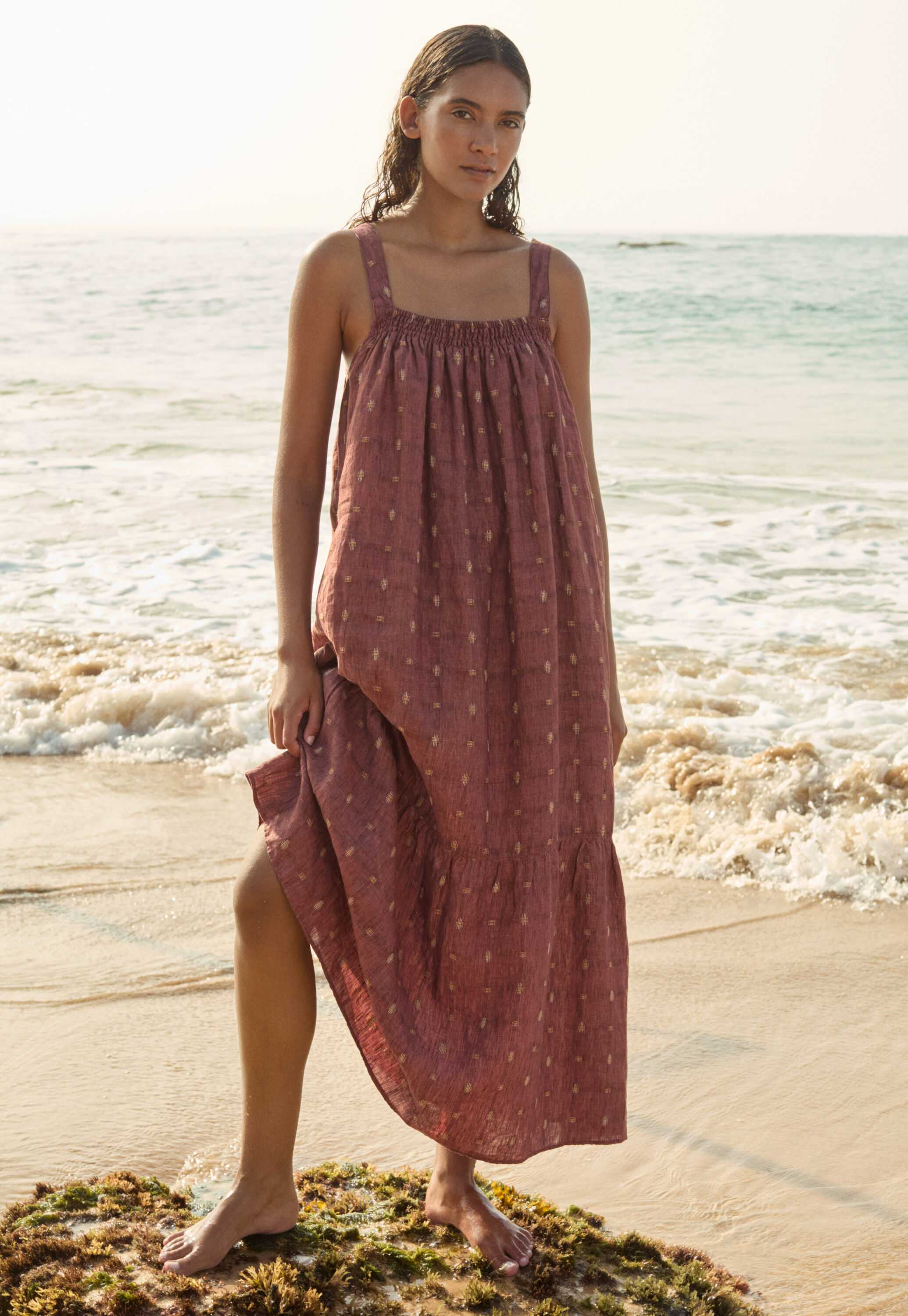 Dobby-weave strap dress