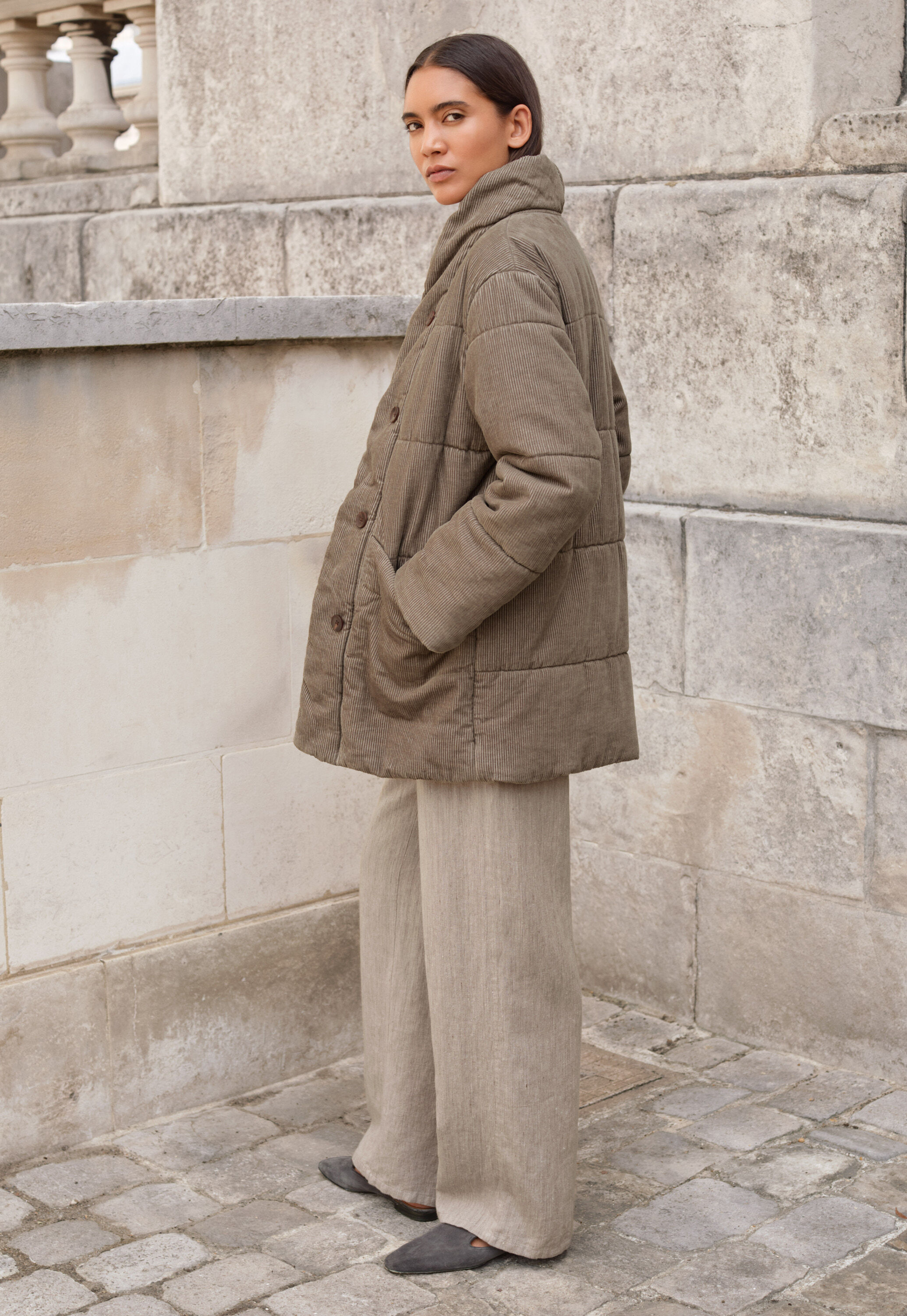Padded shawl-collar coat