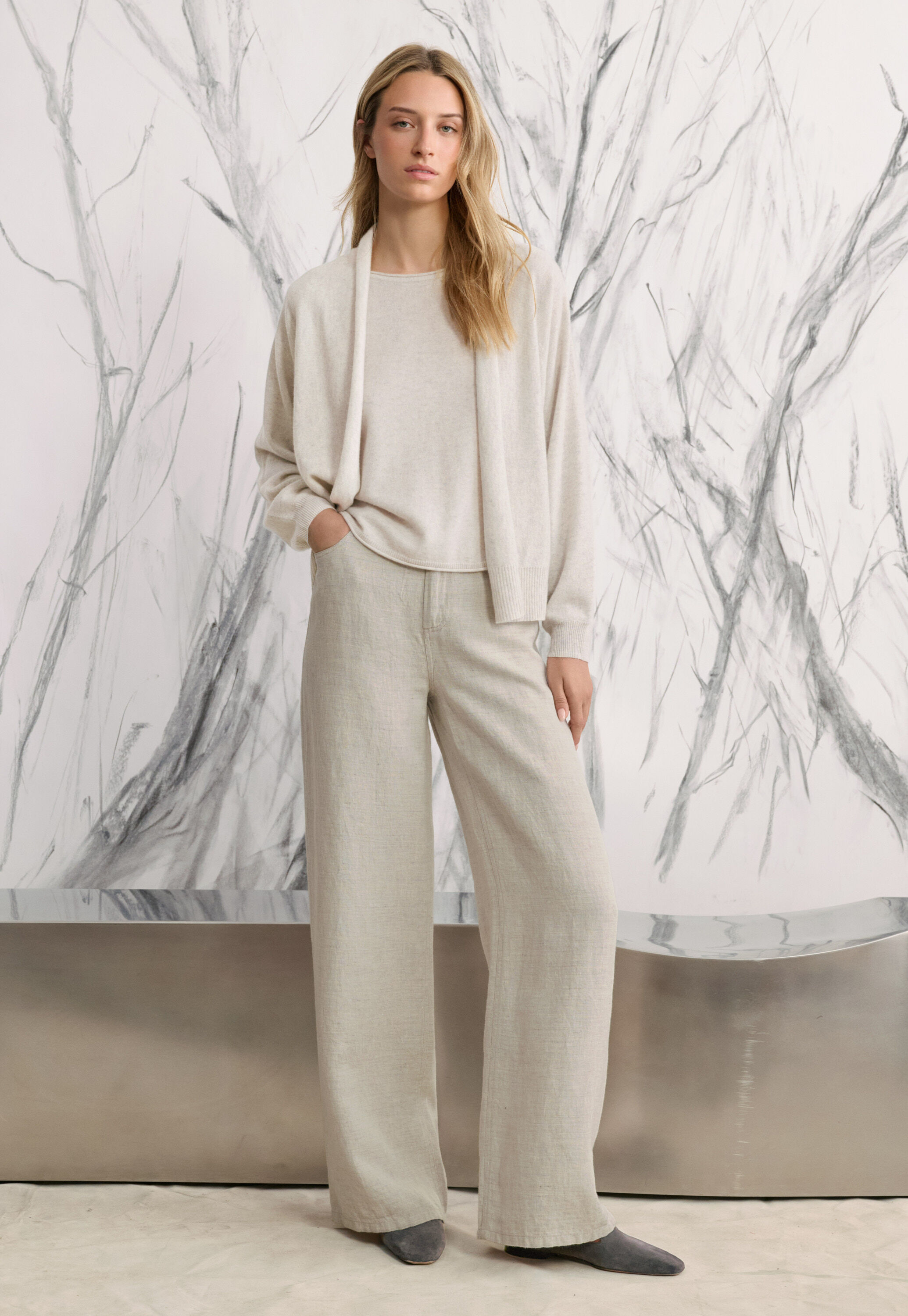 Wide & straight leg trousers, Ecru grey, large