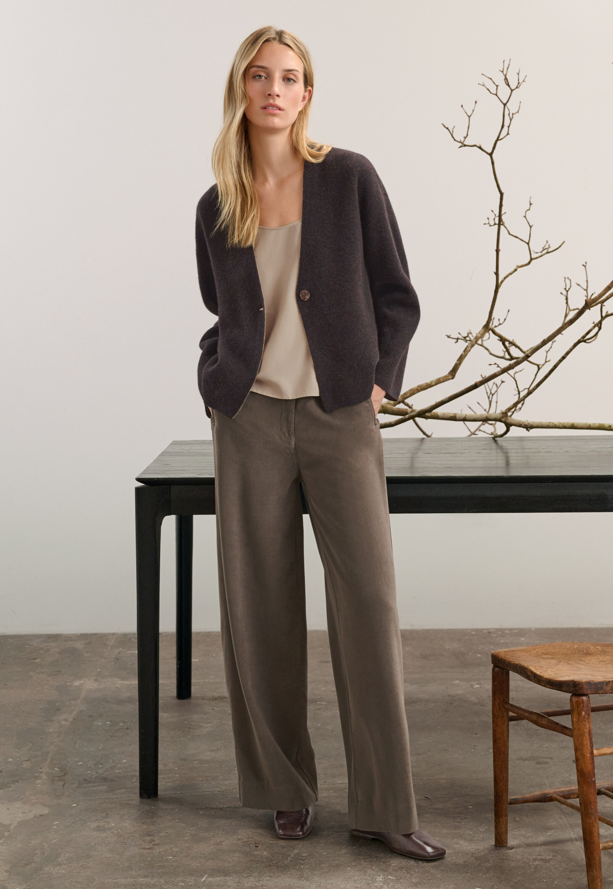 wide-leg trousers, Mink brown, large