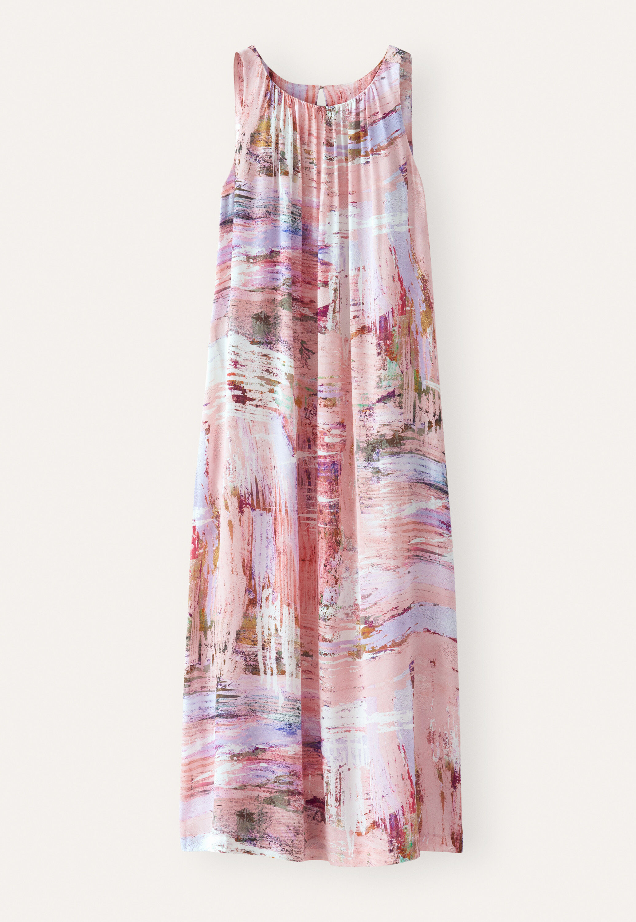 Printed gathered-neck dress