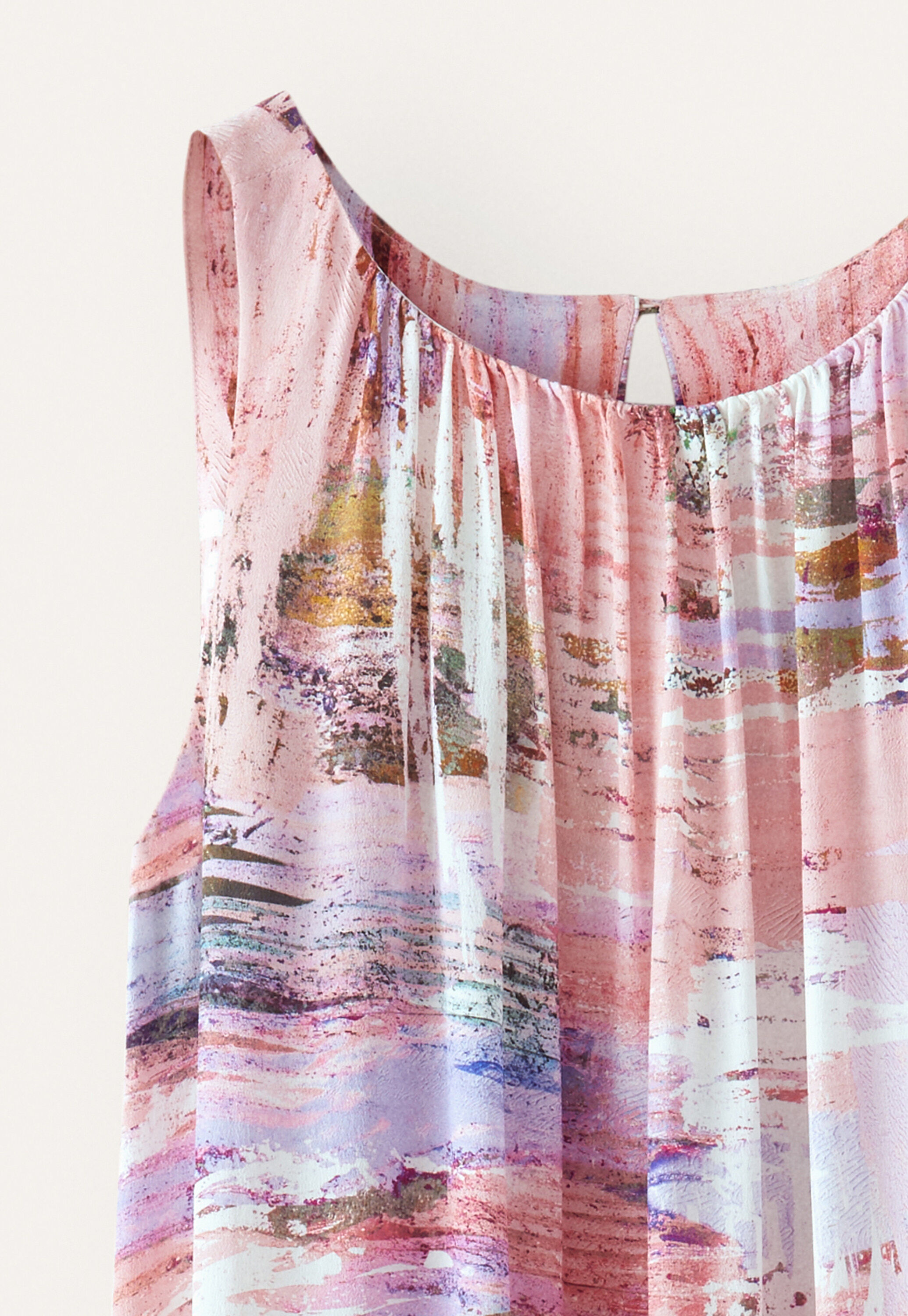 Printed gathered-neck dress
