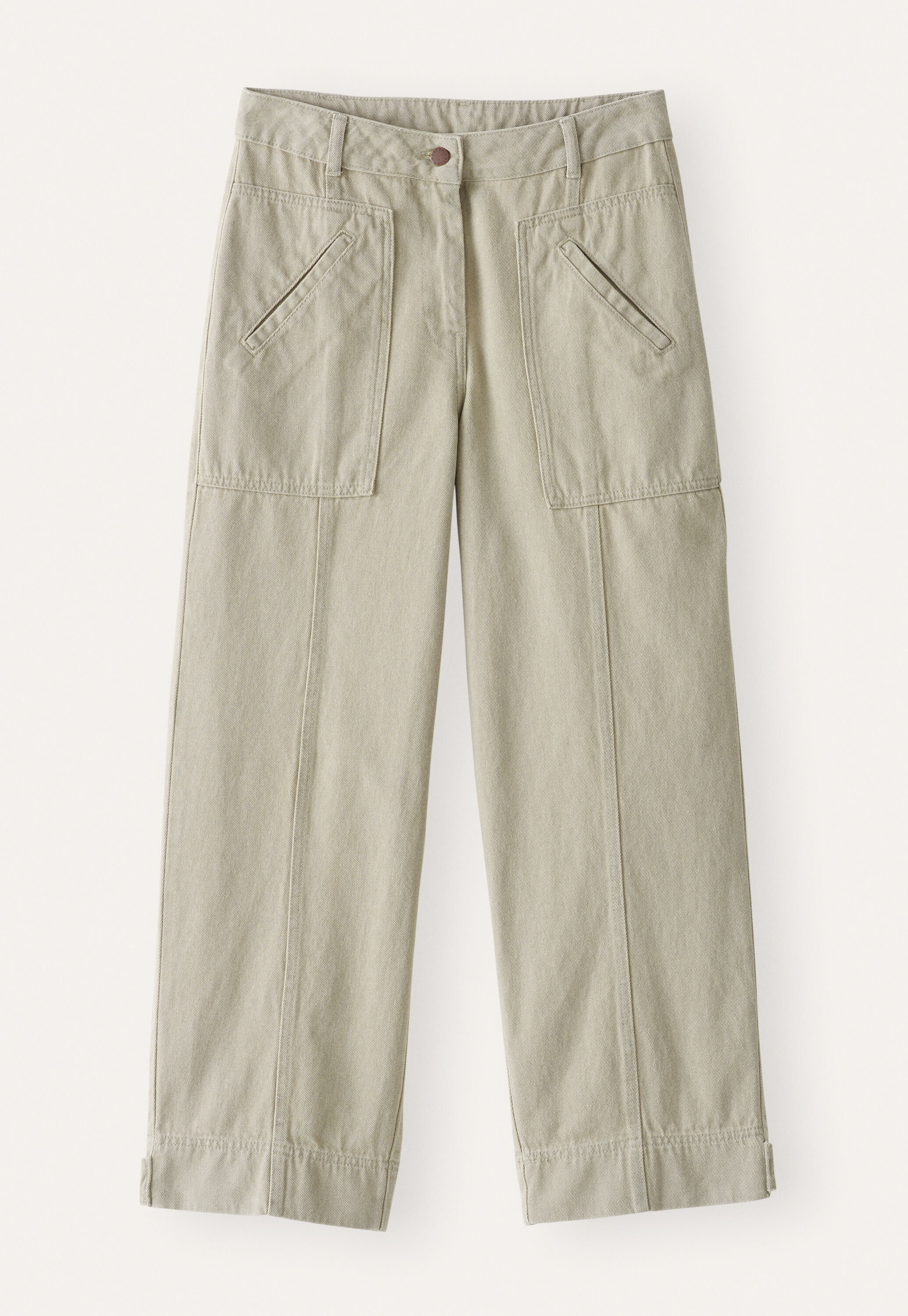 Cropped seam-detail trousers, Sage grey, large