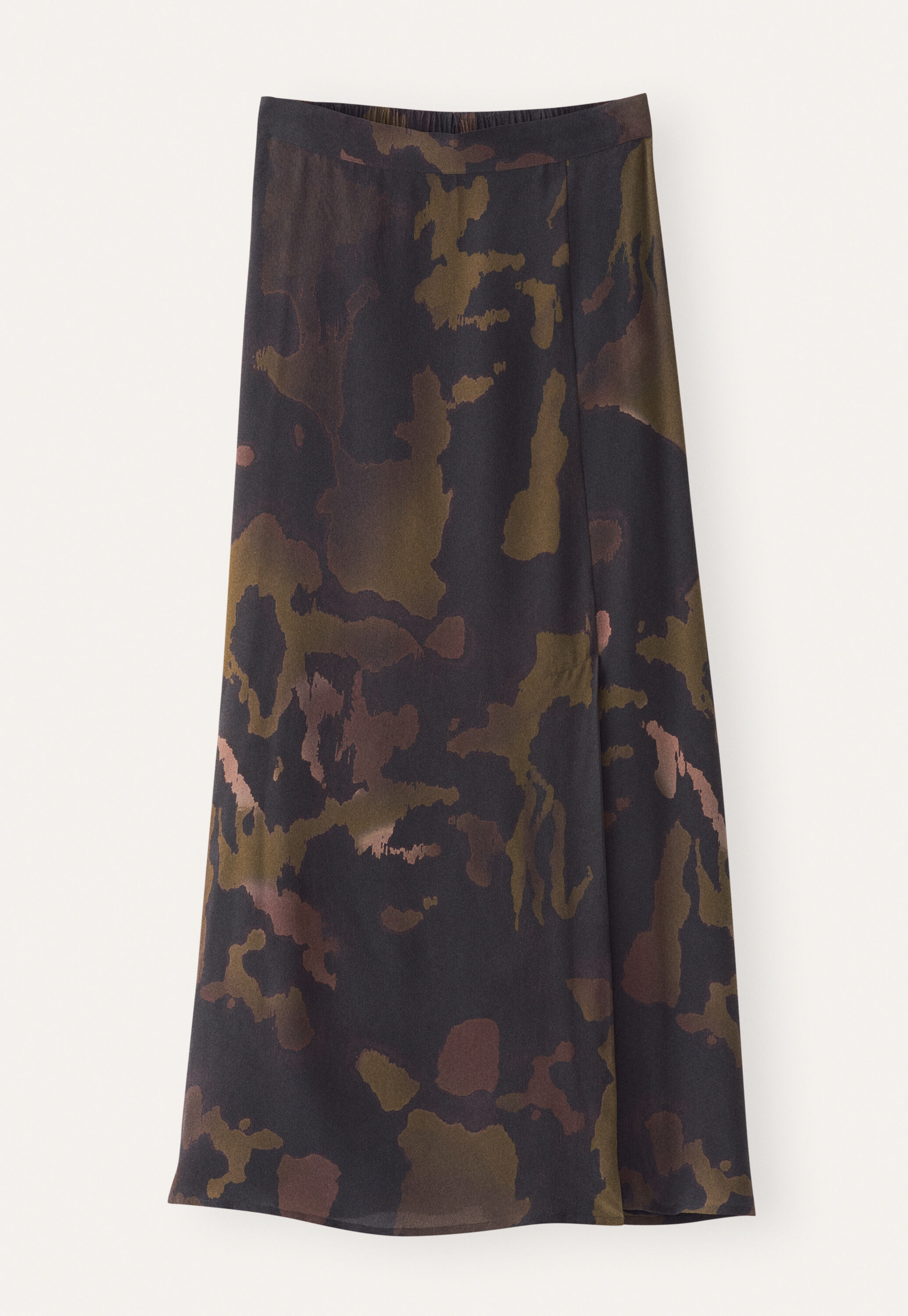 Printed skirt with side-split, Coffee moss, large