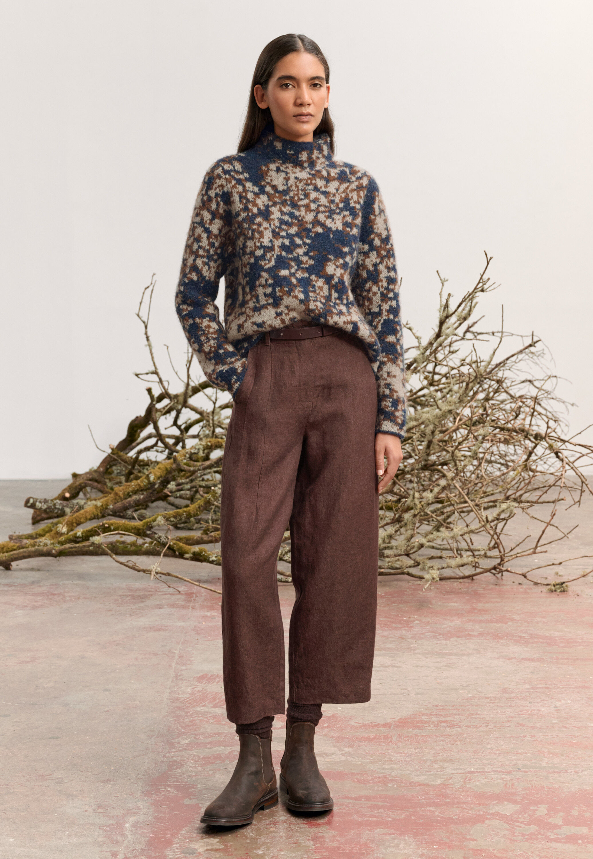 Barrel-leg trousers, Blush brown, large