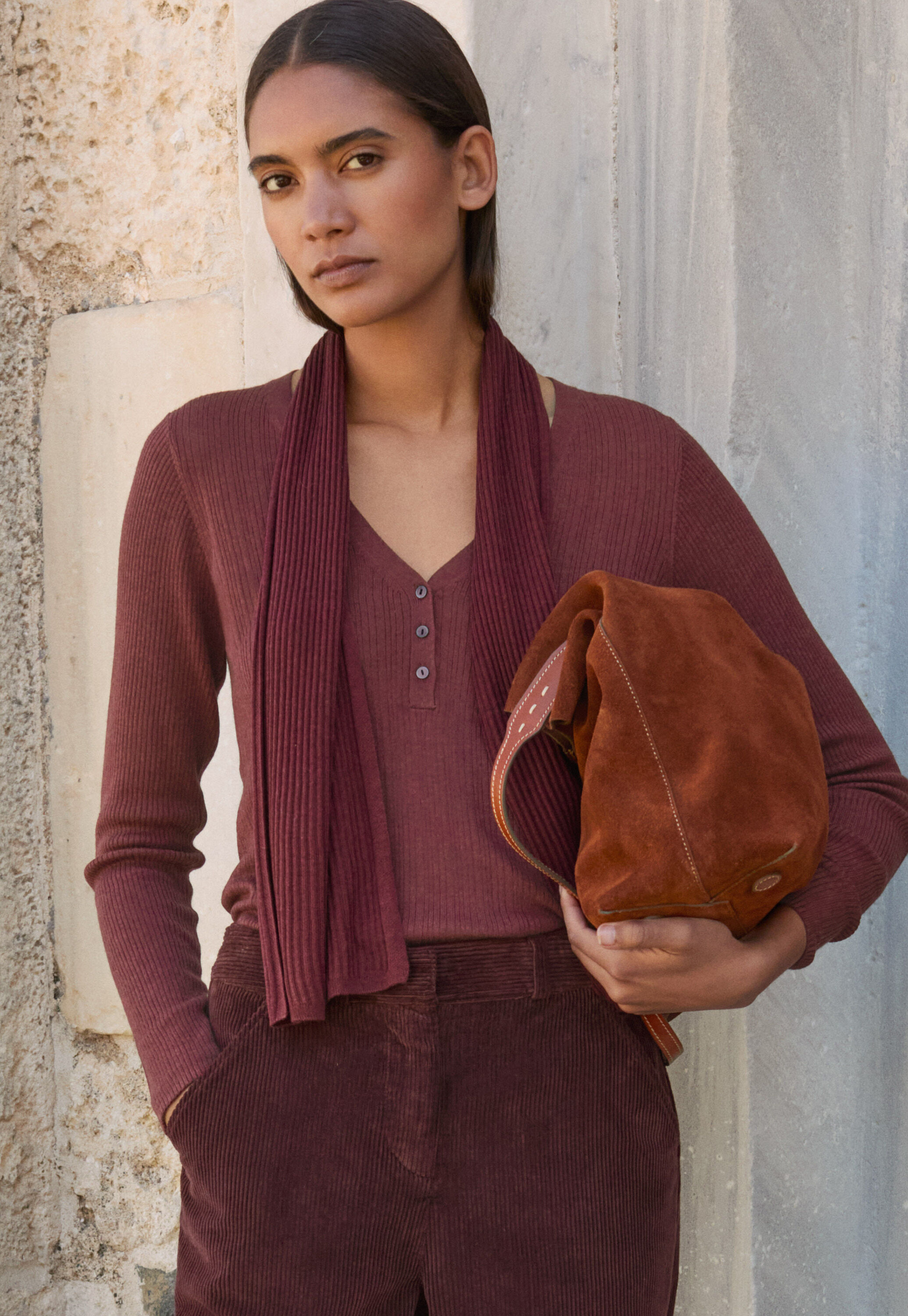 Rib-stitch scarf, Claret red, large