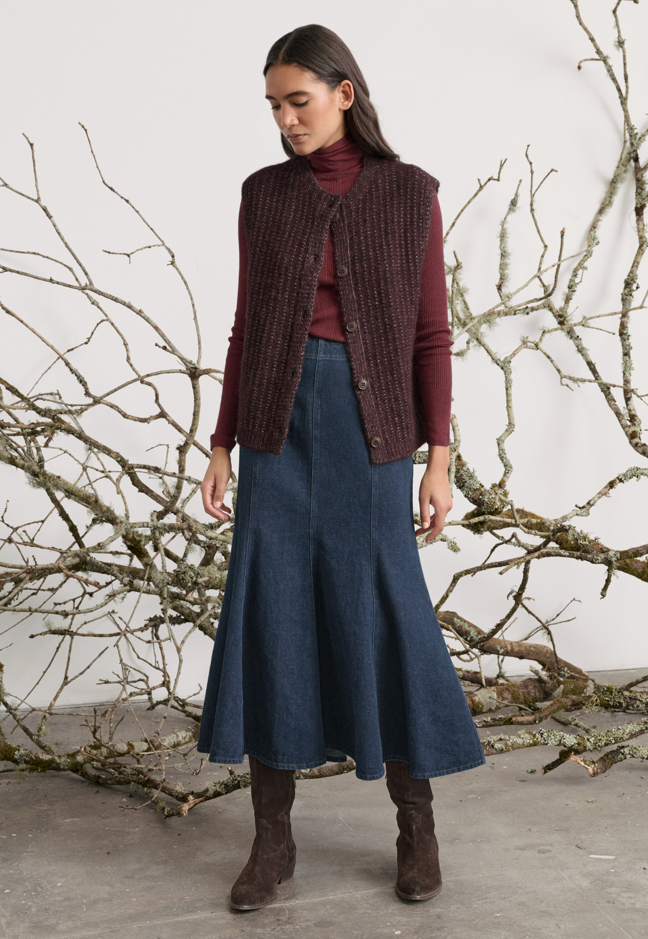 Panelled skirt, Dark denim, large