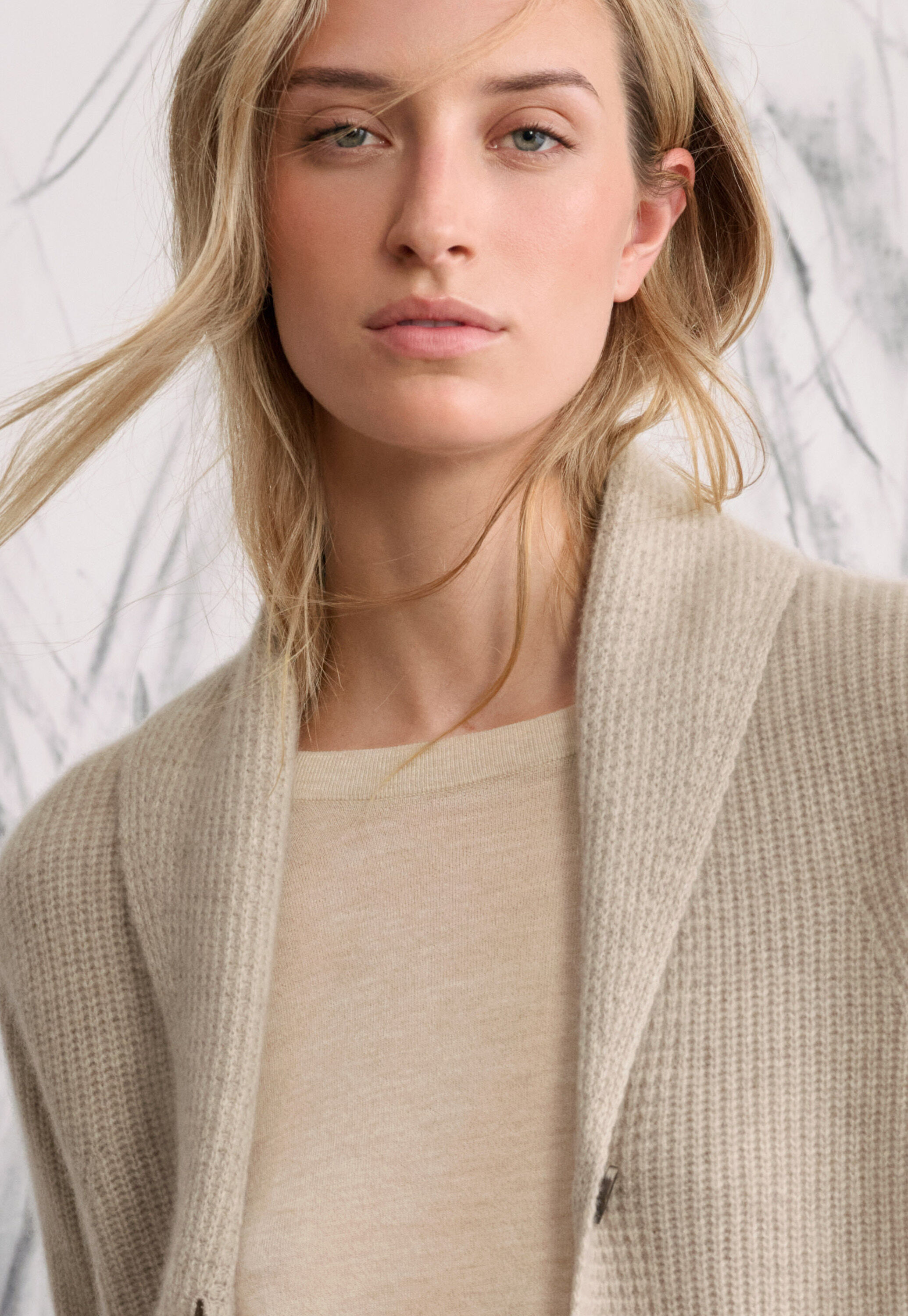 Shawl-collar cardigan, Ecru fawn, large