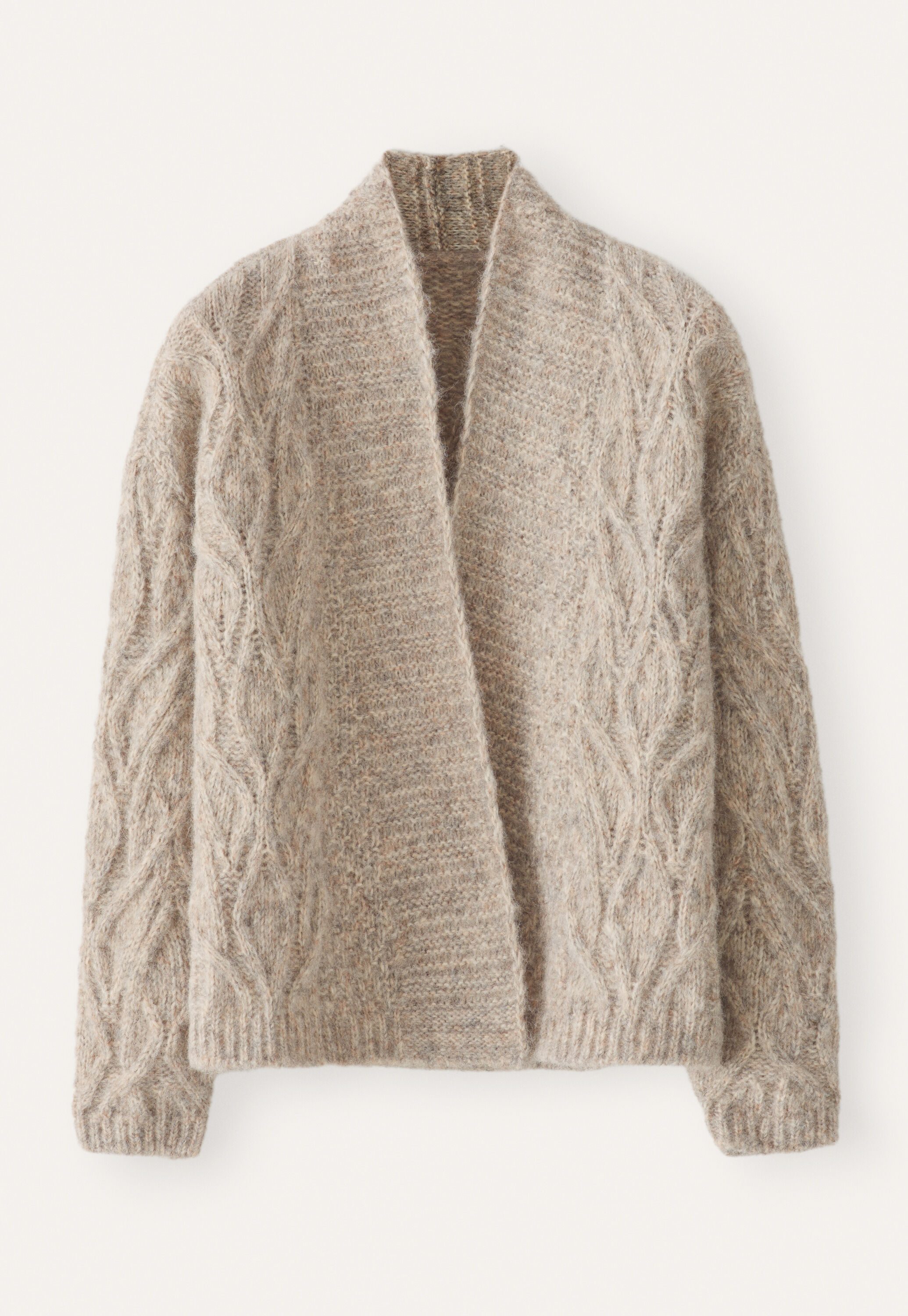 Cable-stitch cardigan, Fawn grey, large